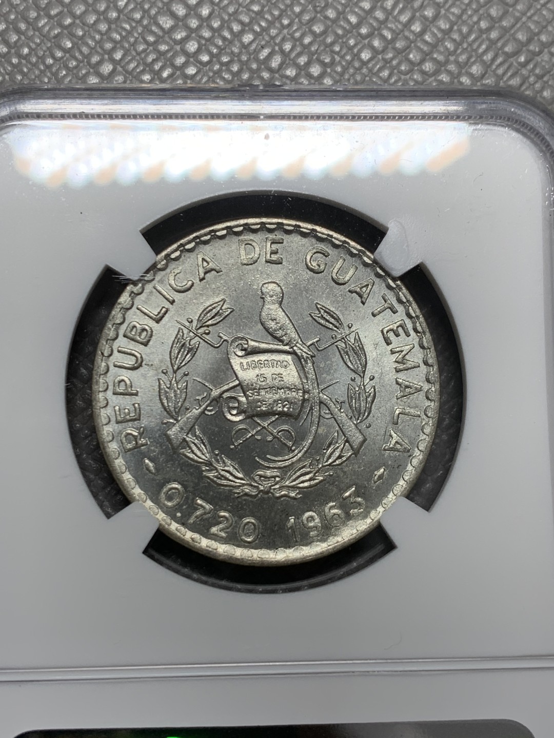 《竞宝斋》第125场-周日，周一 ，2场连拍（全场包邮） NGC-MS64 危地马拉1963年 50分银币 顶级原光好品