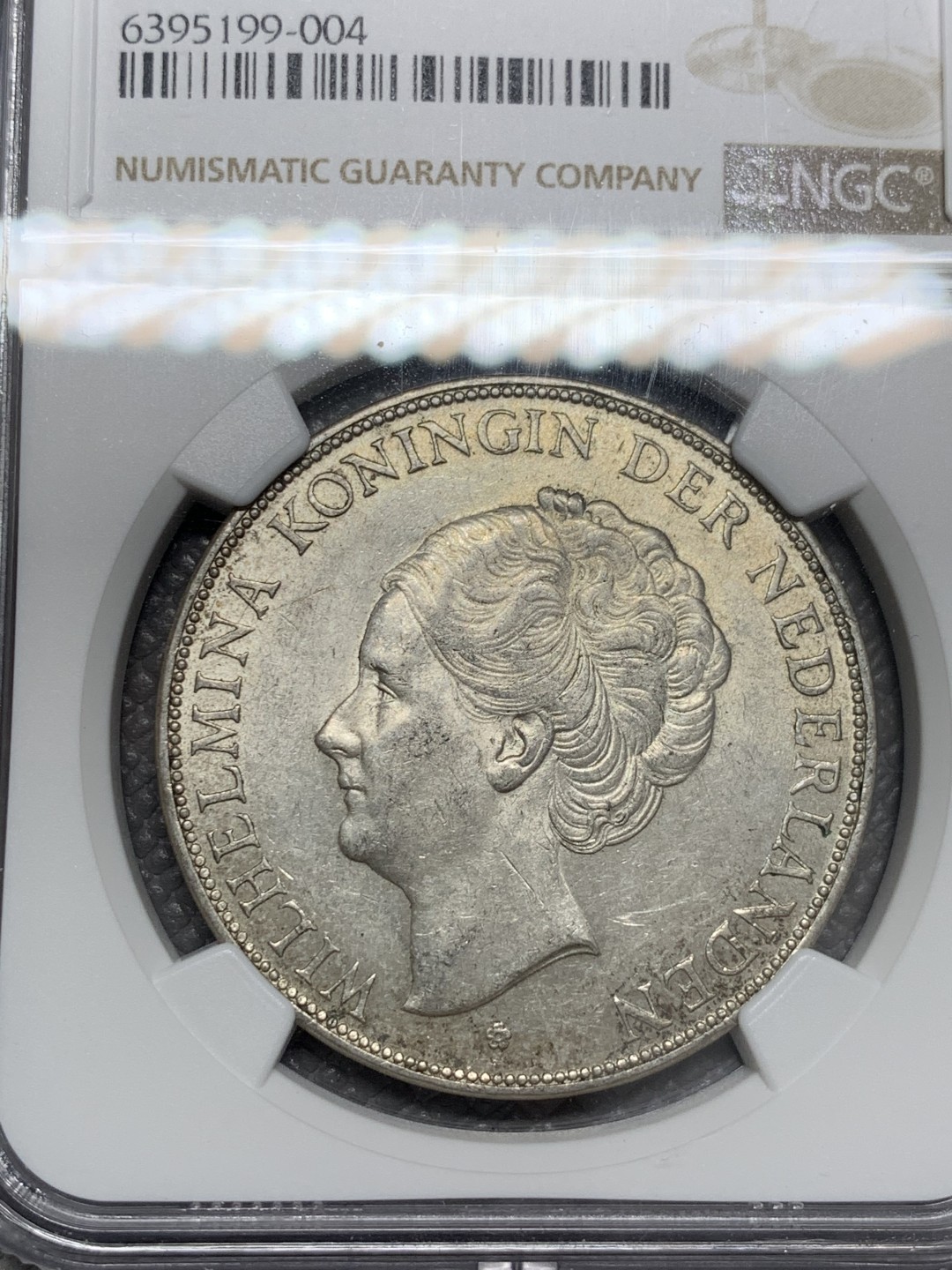 《竞宝斋》第125场-周日，周一 ，2场连拍（全场包邮） NGC-MS62 1930年 荷兰威廉明娜女王2.5盾大银币，少见年份，原光好品，标签有误