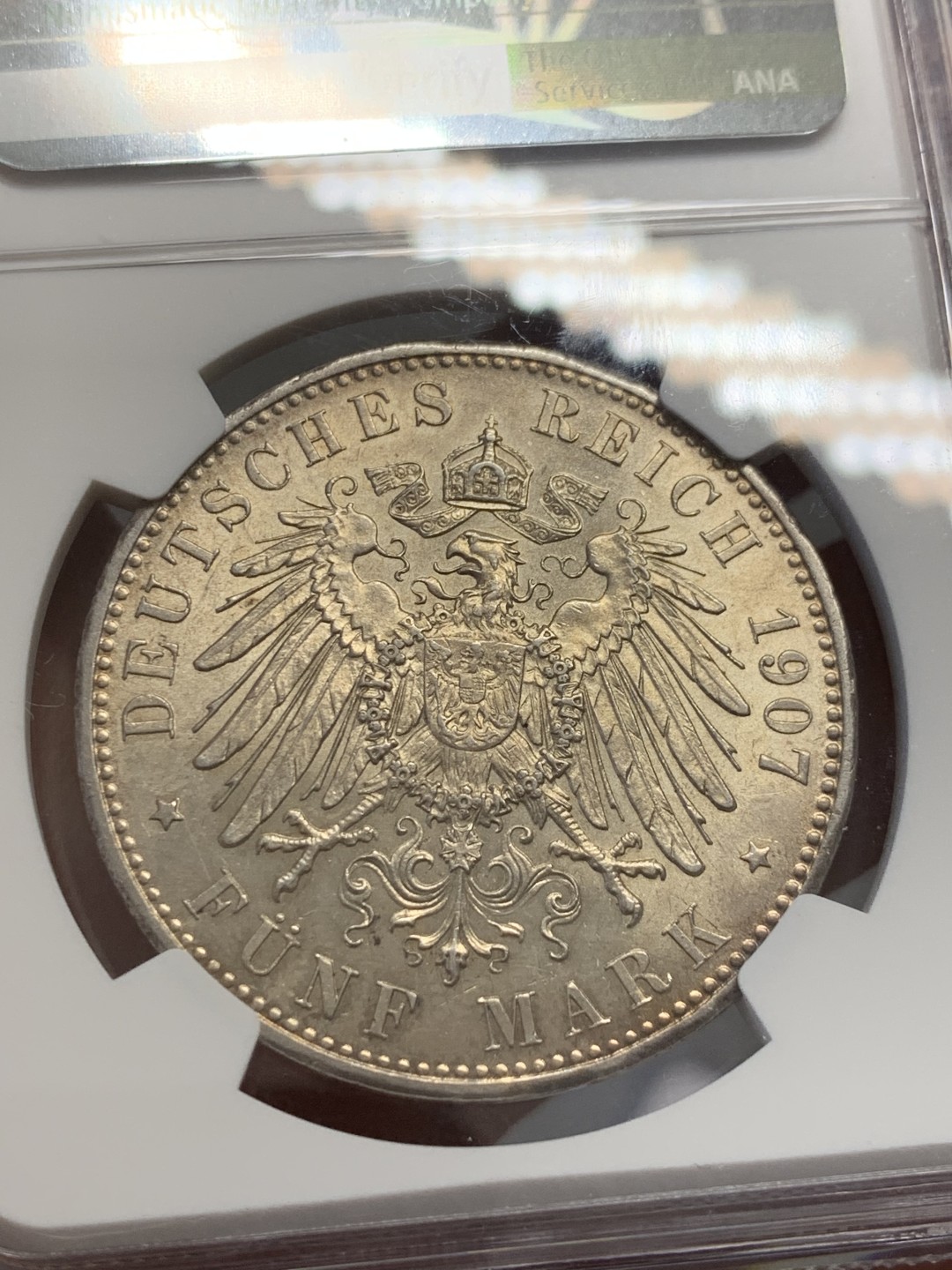 《竞宝斋》第125场-周日，周一 ，2场连拍（全场包邮） NGC-MS62 德国巴伐利亚1907年奥托国王5马克大银币 少见品种 凑套必备 略低评