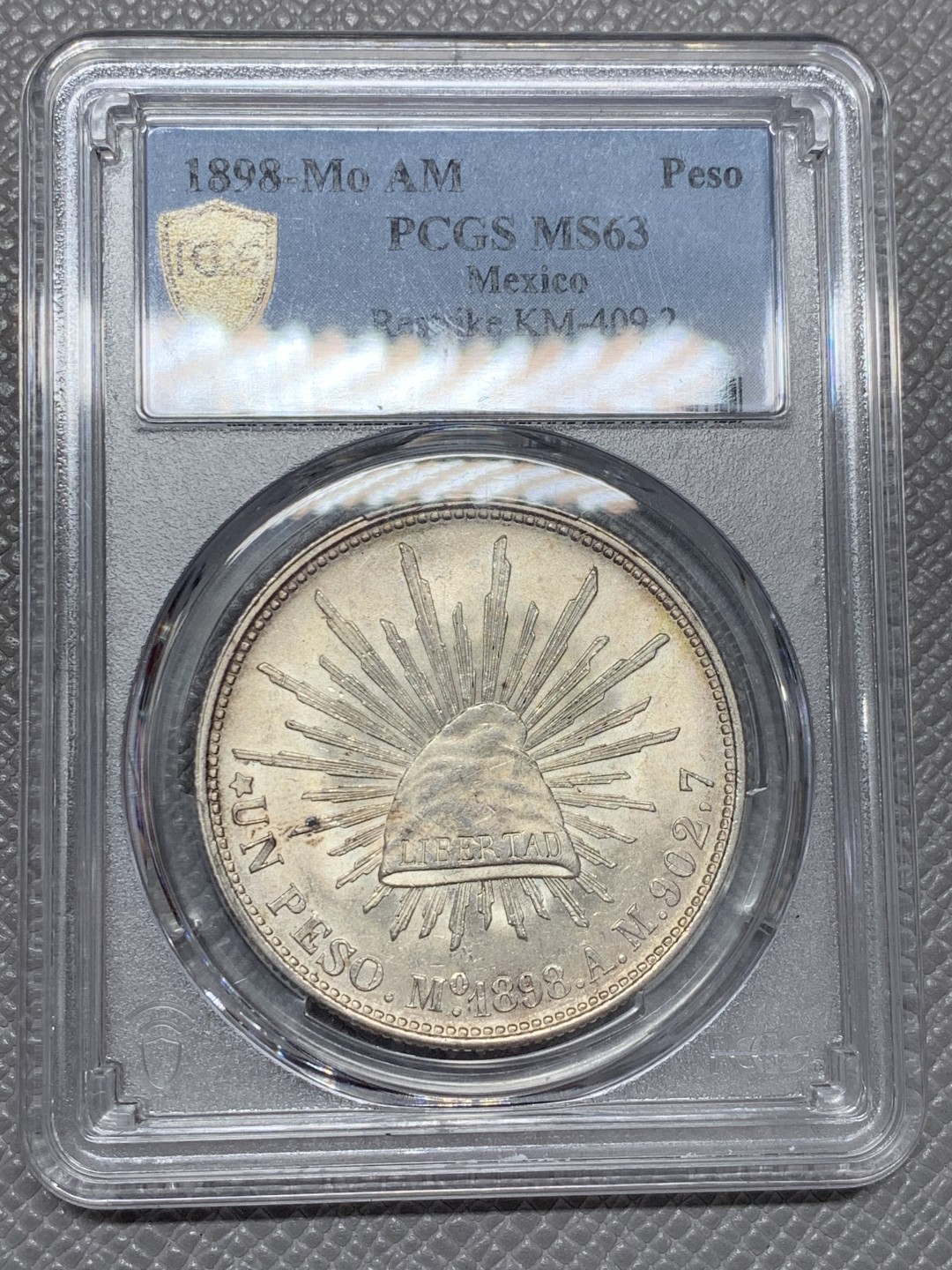 《竞宝斋》第125场-周日，周一 ，2场连拍（全场包邮） PCGS MS63 墨西哥 1898年 直边鹰洋 大银币 状态好 转光明显（资料显示该版本为1949年铸造）