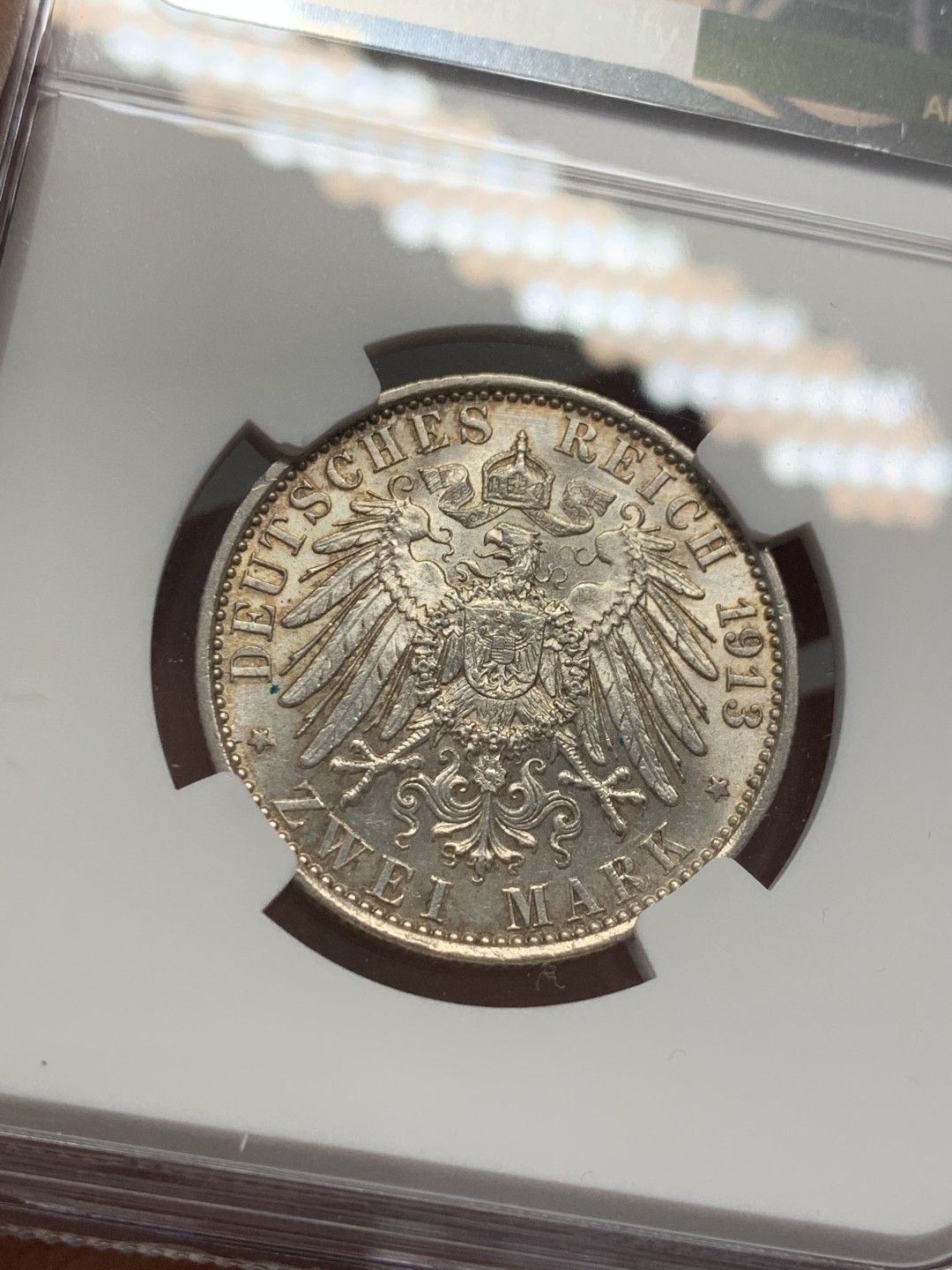 《竞宝斋》第125场-周日，周一 ，2场连拍（全场包邮） NGC-MS62 德国普鲁士1913年威廉二世在位25周年纪念2马克银币