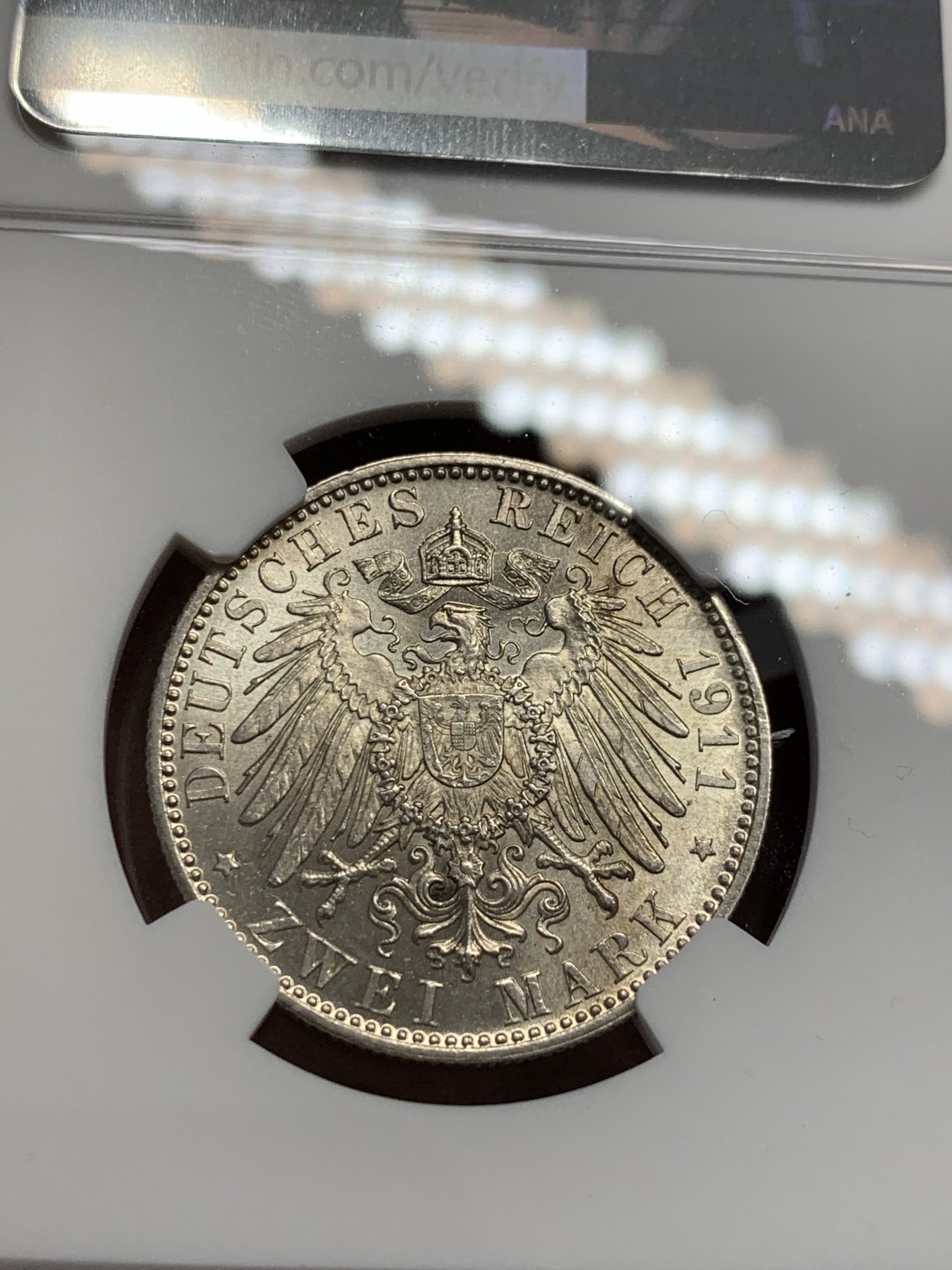 《竞宝斋》第125场-周日，周一 ，2场连拍（全场包邮） NGC-MS63 德国巴伐利亚1911年90岁大寿纪念2马克银币