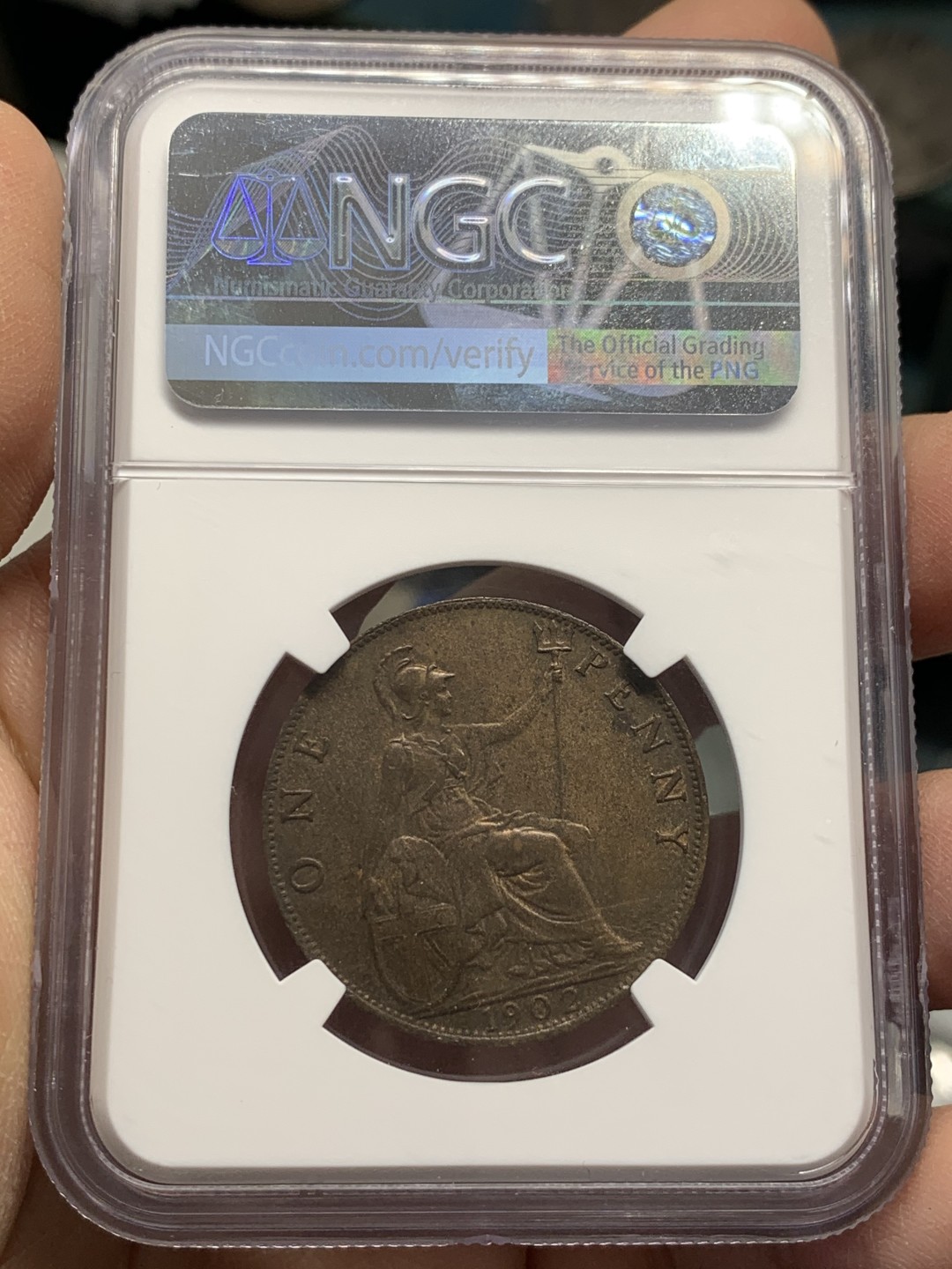 《竞宝斋》第125场-周日，周一 ，2场连拍（全场包邮） NGC MS63 BN 英国 1902年 爱七 1便士大铜币