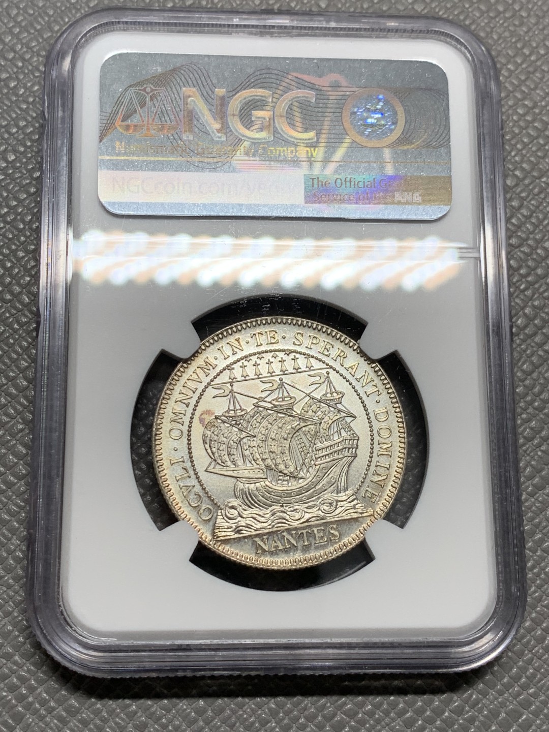 《竞宝斋》第125场-周日，周一 ，2场连拍（全场包邮） NGC-MS65 法国南特十九世纪 大帆船图案 银制JETON 顶级品相 一流的粉光