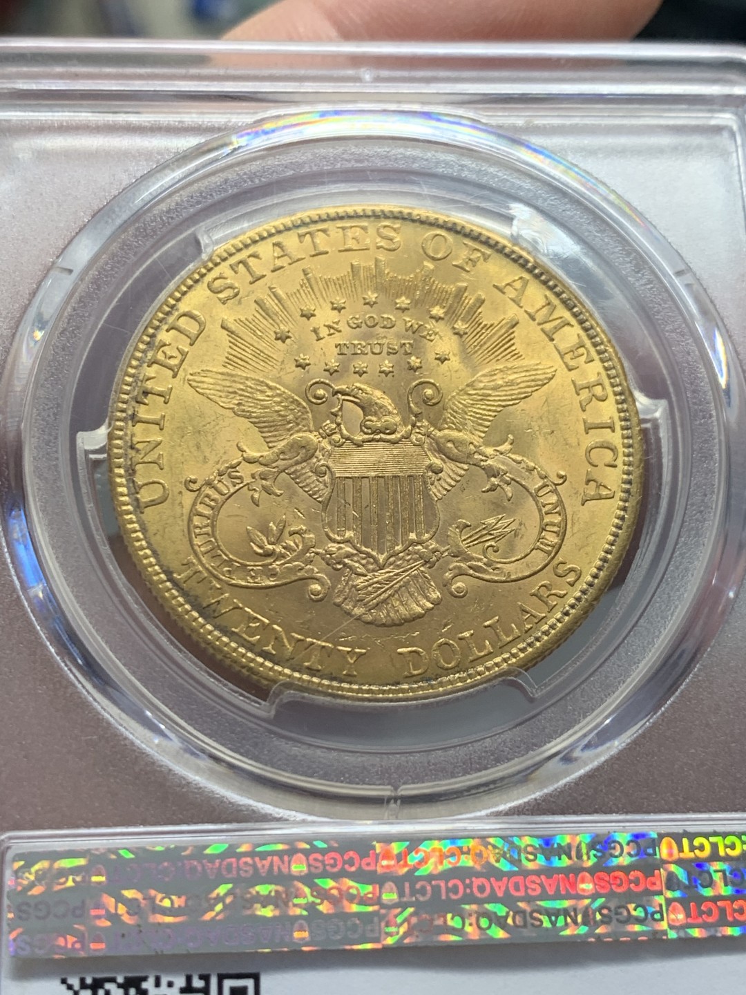 《竞宝斋》第125场-周日，周一 ，2场连拍（全场包邮） PCGS-MS62 1907年 美国20美元 金币 33.436克 大规格 比一般27克的重了不少 人像清晰 整体光好