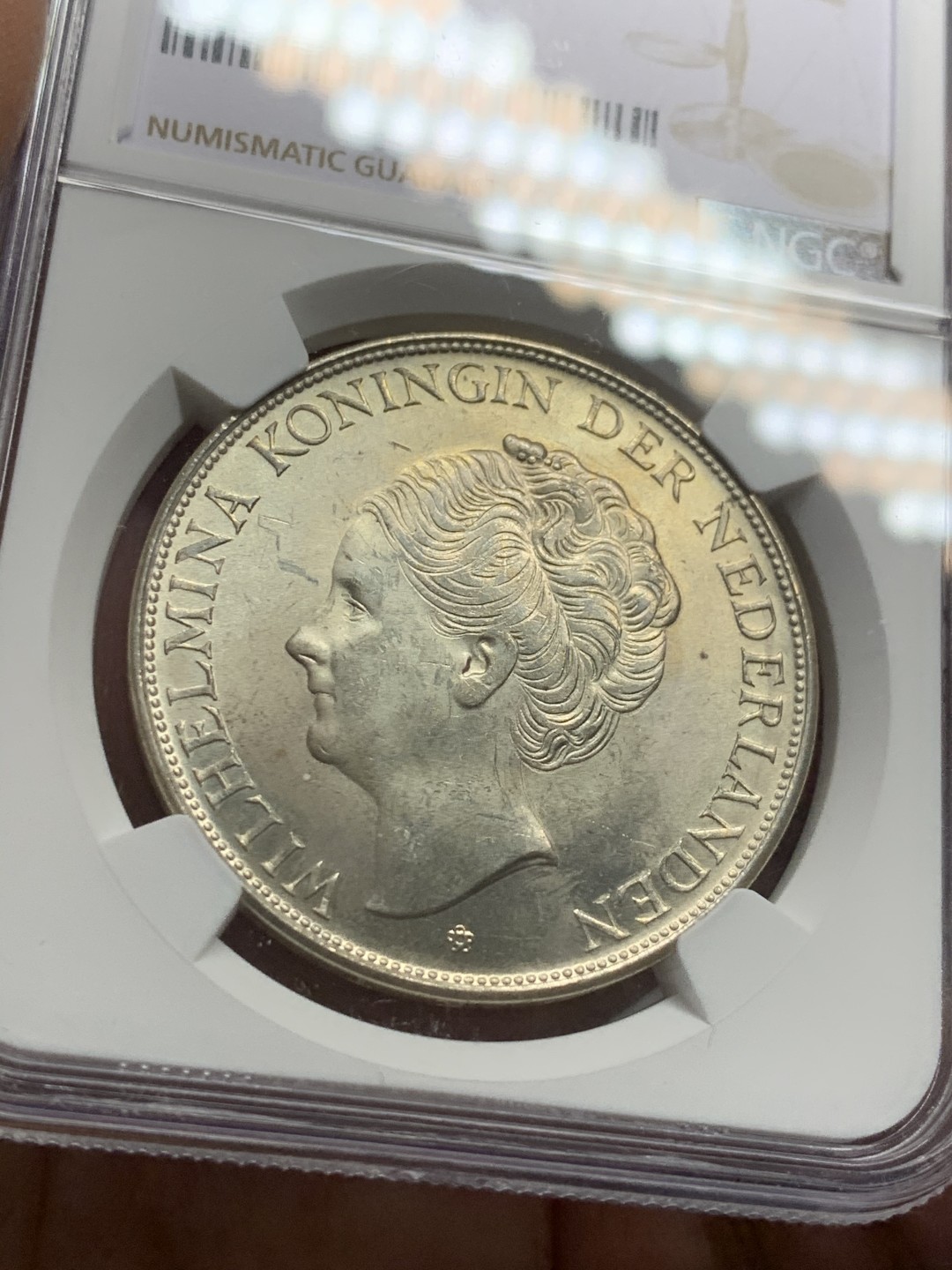 《竞宝斋》第125场-周日，周一 ，2场连拍（全场包邮） NGC-MS64 荷属库拉索群岛 1944年 威廉米娜女王2.5盾 大银币 原光好品 殖民地系列品种