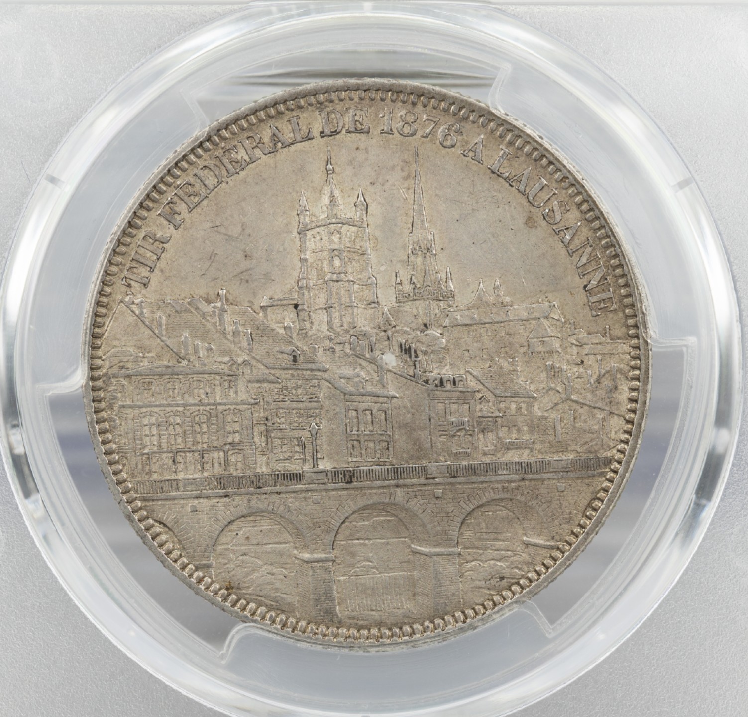 万国钱币拍卖第003期（圣诞精品特拍） 瑞士1876年经典洛桑景观射击节5法郎