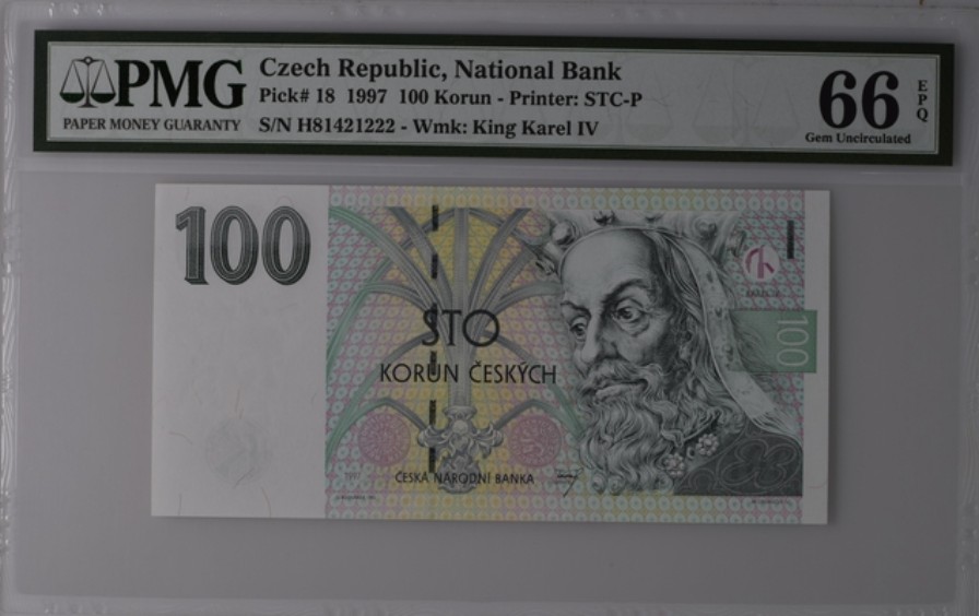 收藏联盟Quantum Auction 第221期拍卖 （已更新） 捷克共和国1997年100克朗 PMG66