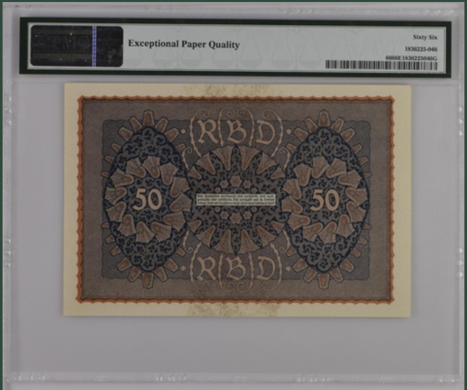 收藏联盟Quantum Auction 第221期拍卖 （已更新） 德国1919年50马克 PMG66 大票幅 百年历史