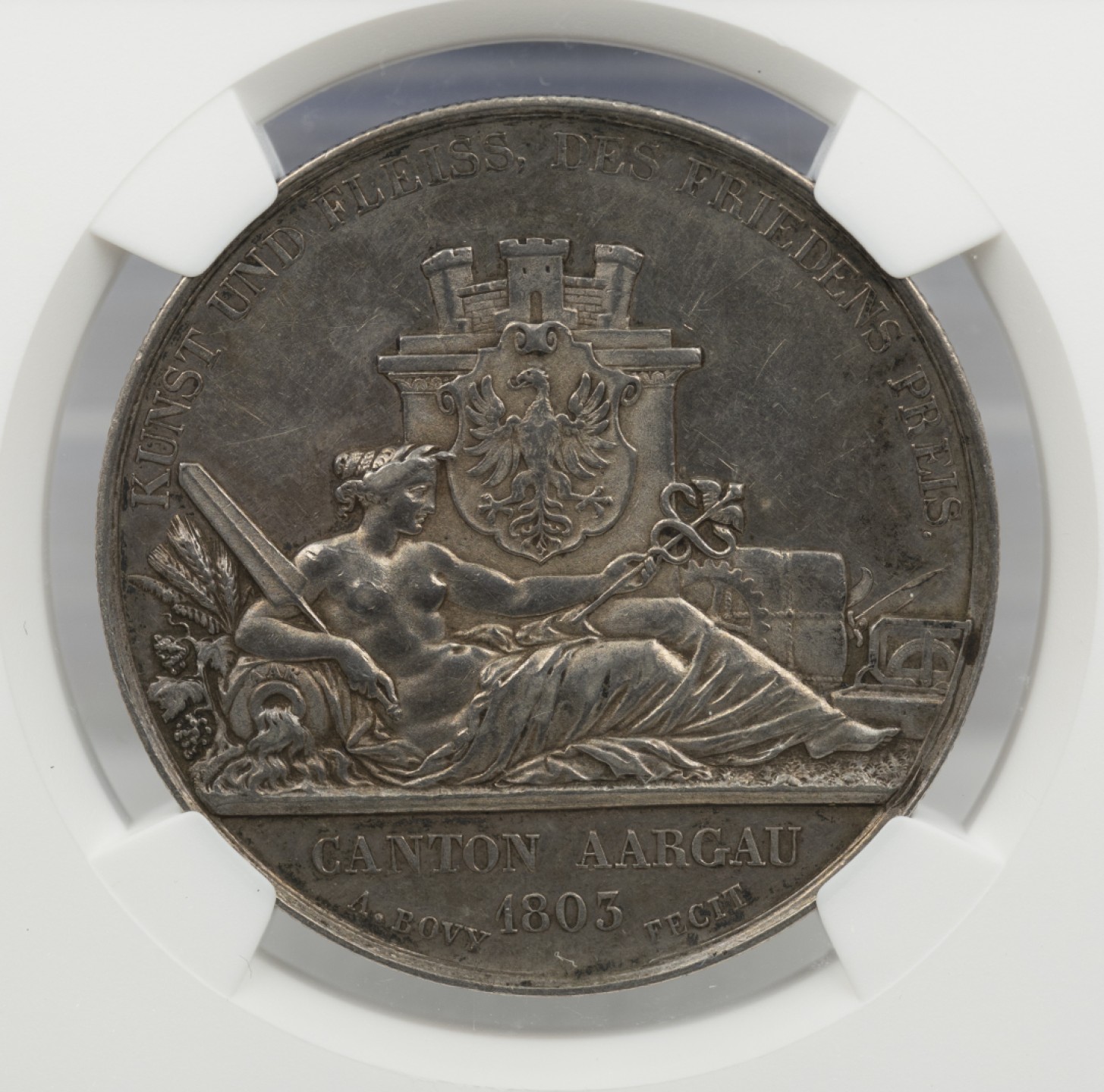 万国钱币拍卖第003期（圣诞精品特拍） 瑞士1849阿尔高射击节银章，侧卧女神，早期稀少品种。