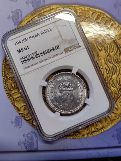 第三十九期 十二月第7拍好品散币 - 12.7.1NGC MS61 英属印度 1卢比银币 乔治六世 原光品相。单独邮寄出