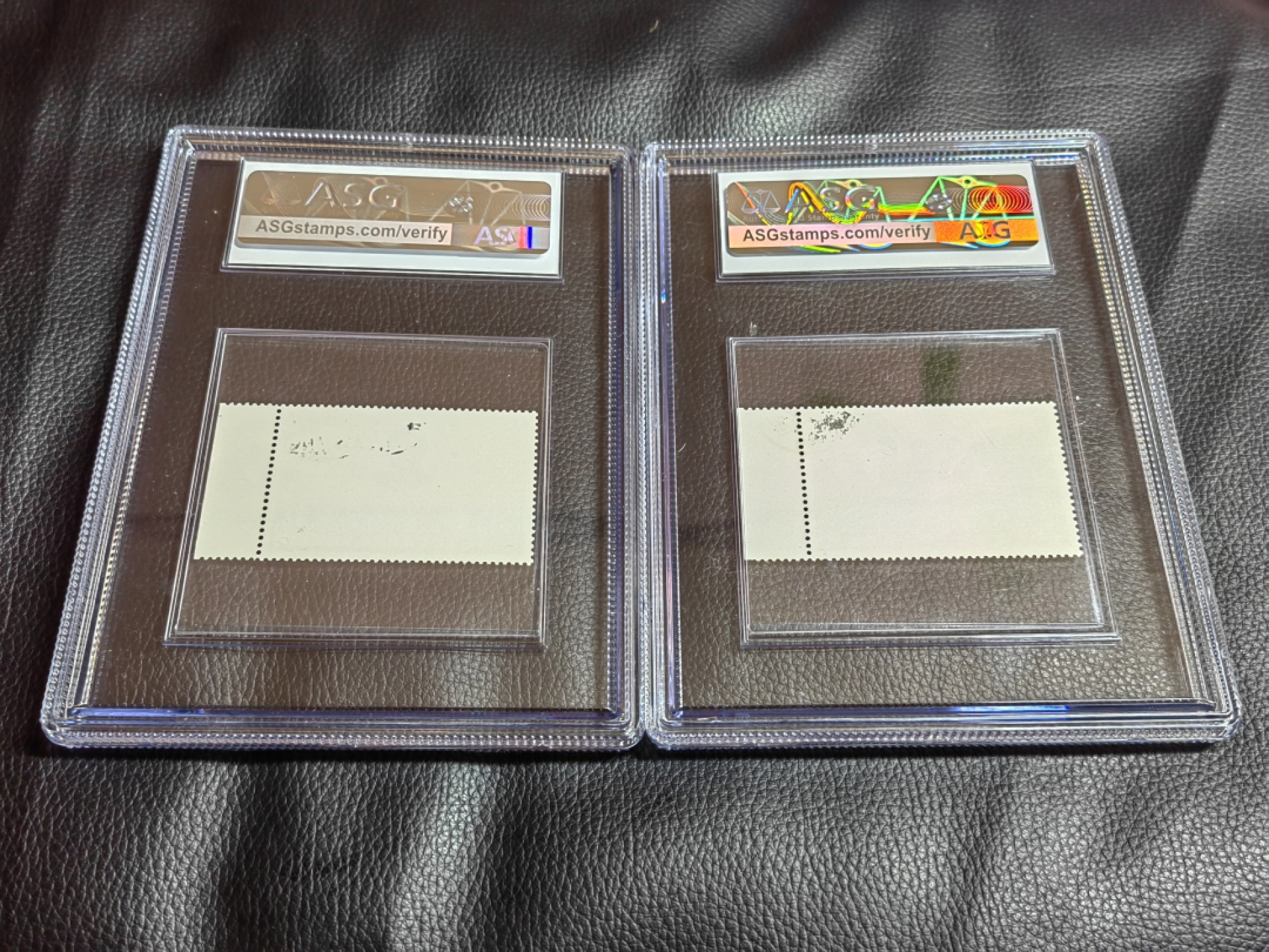 洪涛臻品批发群  精选邮票限时拍卖第一百二十四期 文6盖销全   ASG85OG ，右边纸顺戳，面艳背白，全品送评，票非常漂亮，大盒带内衬，一手出分，壳子漂亮无划痕。最严格时期出分，85分超高性价比，新票价格高，盖销精品不要错过