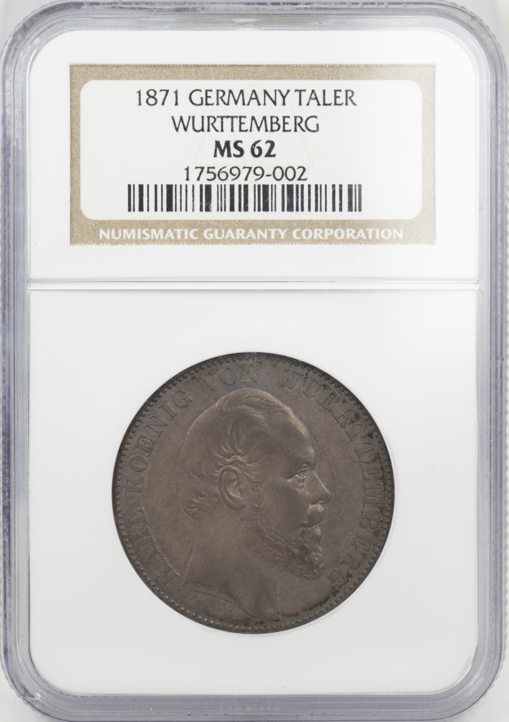 万国钱币拍卖第003期（圣诞精品特拍） 1871德国符腾堡卡尔胜利泰勒 老盒厚重深彩 浑然一体的包浆 细节完好 上手更加惊艳