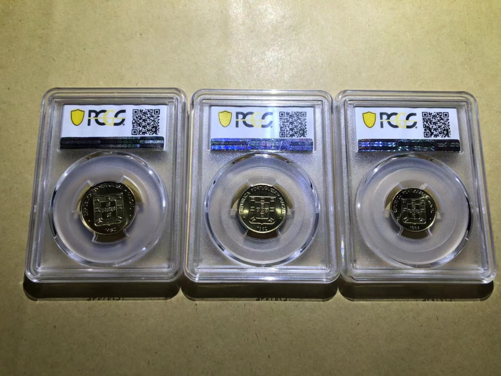收藏联盟Quantum Auction 第221期拍卖 （已更新） 中国澳门1982-84年1-5毫 PCGS63-65 福禄寿三字
