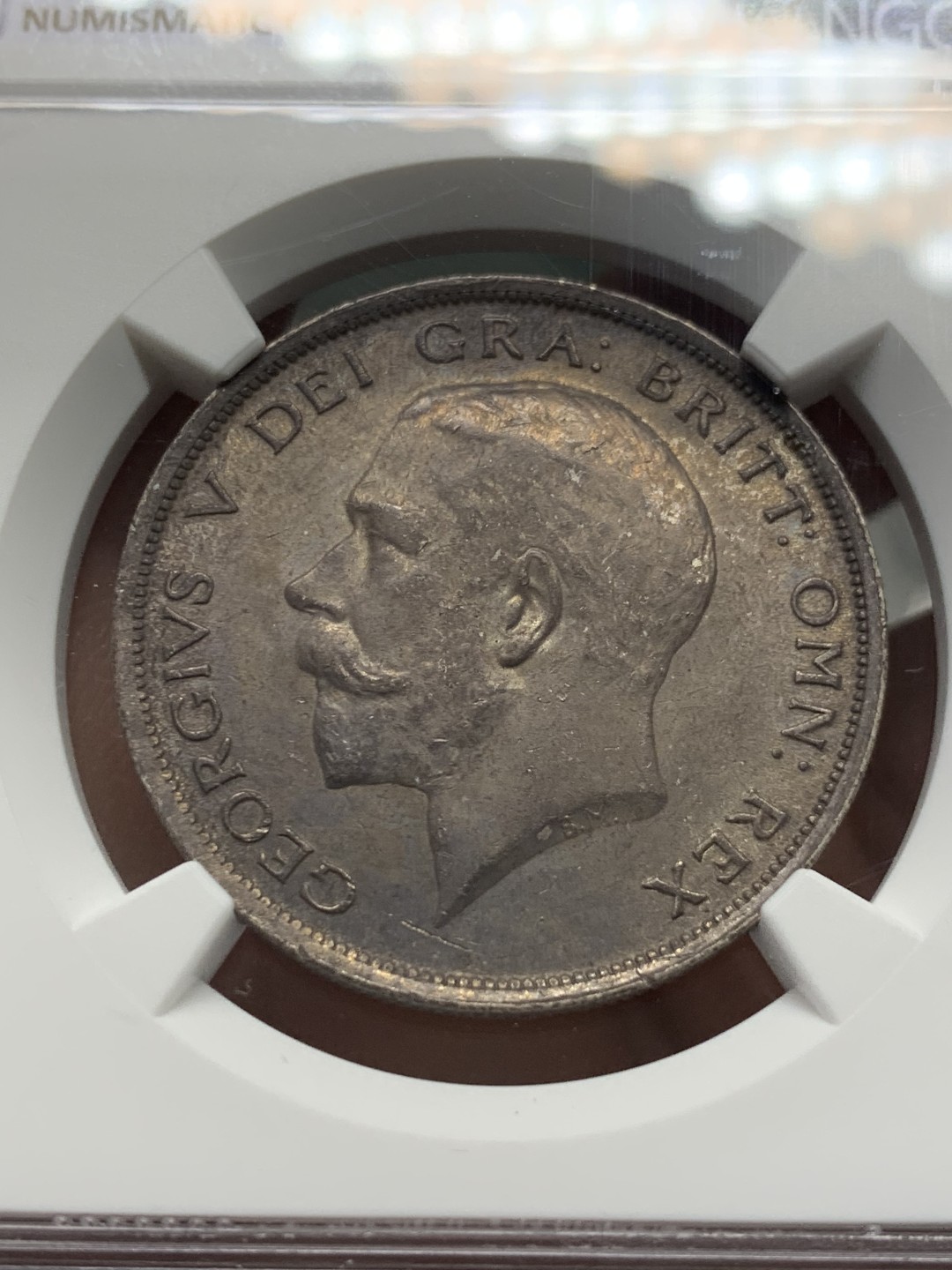 《竞宝斋》第128场-周日，周一 ，2场连拍（全场包邮） NGC MS62 英国1915年乔五半克朗银币高银版厚五彩包浆