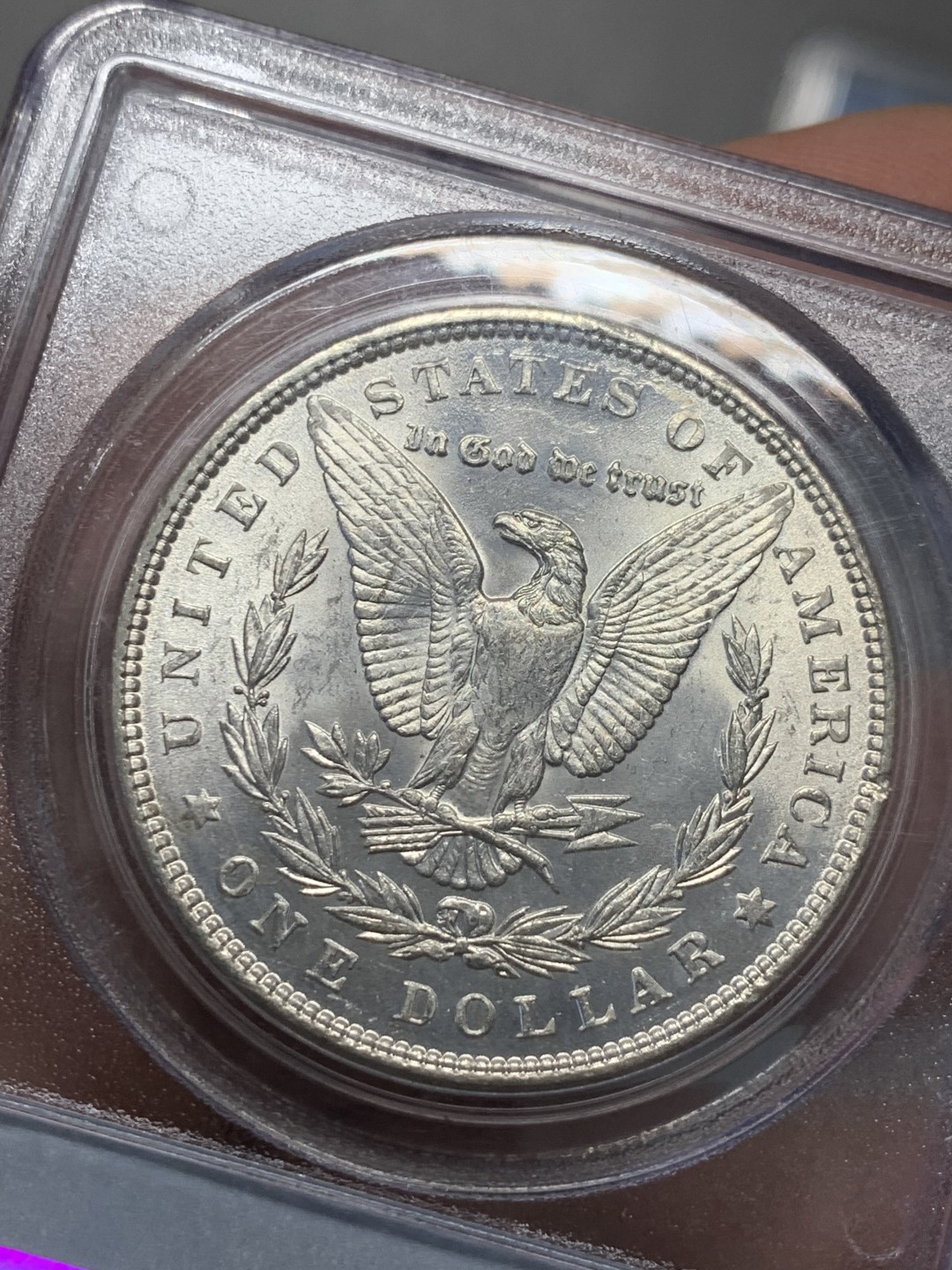 《竞宝斋》第128场-周日，周一 ，2场连拍（全场包邮） PCGS-MS63 美国 1886年1美元 摩根 银币 霜面效果 老盒