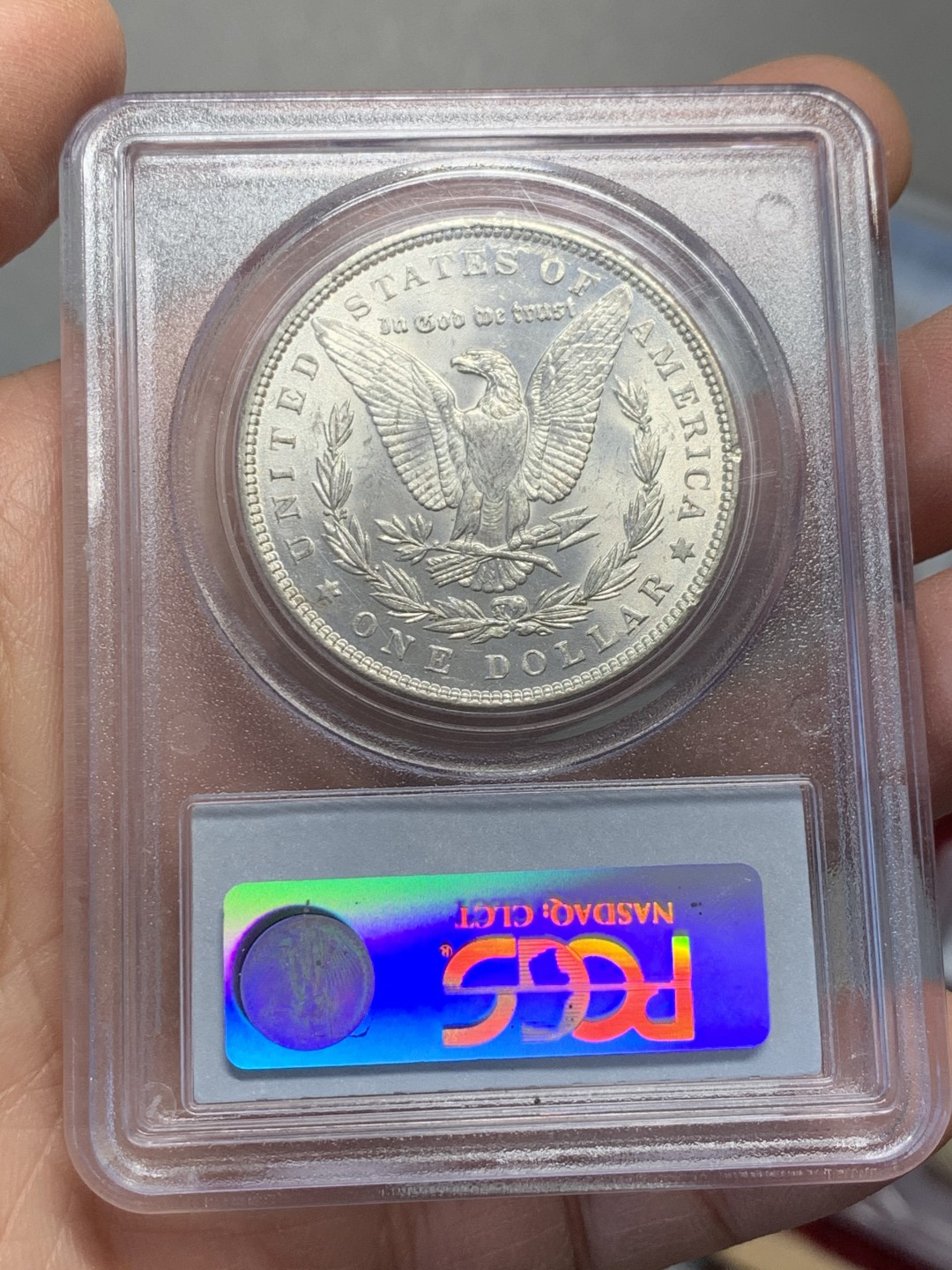 《竞宝斋》第128场-周日，周一 ，2场连拍（全场包邮） PCGS-MS63 美国 1886年1美元 摩根 银币 霜面效果 老盒