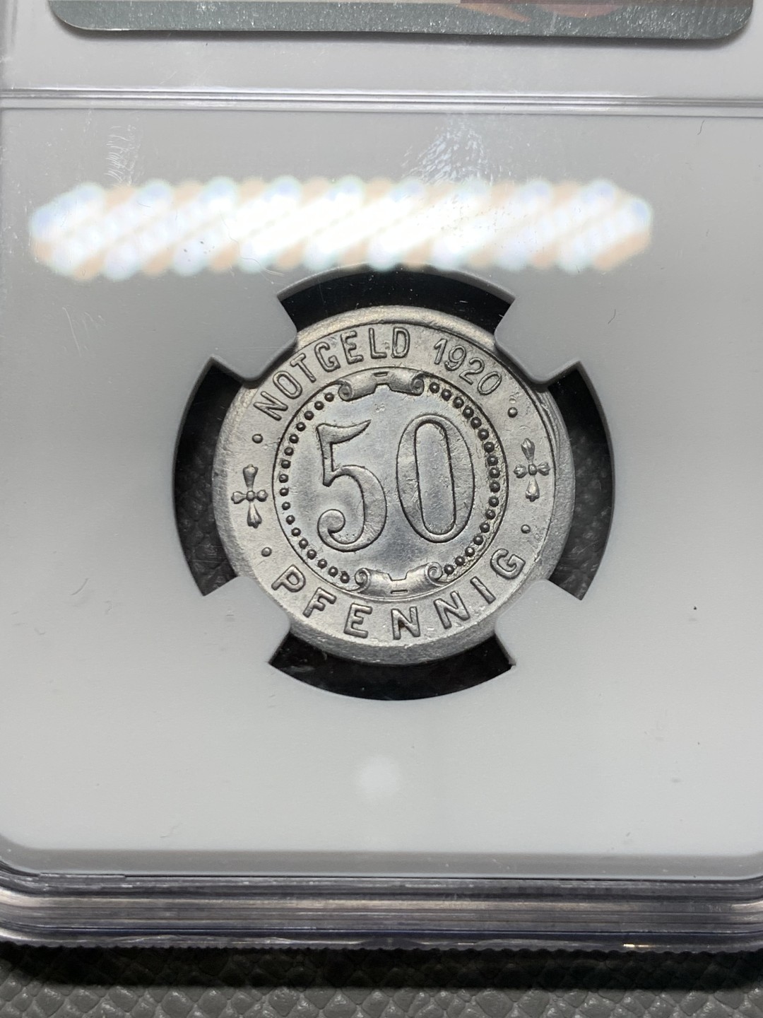 《竞宝斋》第128场-周日，周一 ，2场连拍（全场包邮） NGC-UNC 德国1920 门登洞熊，50芬尼铝币