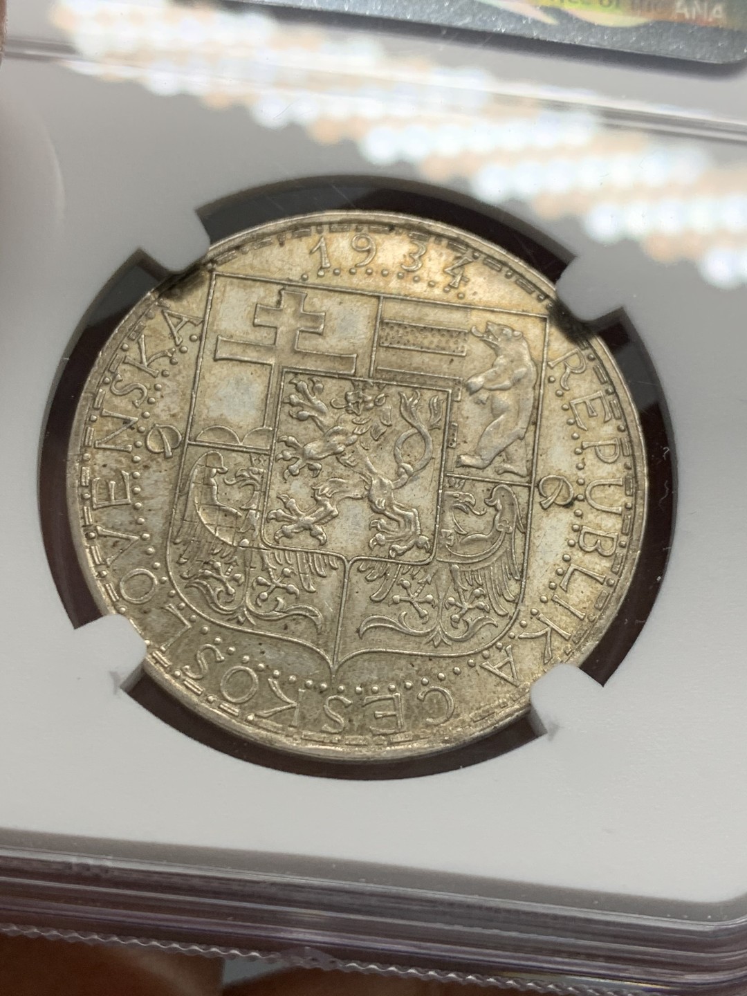 《竞宝斋》第128场-周日，周一 ，2场连拍（全场包邮） NGC-MS61 捷克斯洛伐克1934年20克朗银币