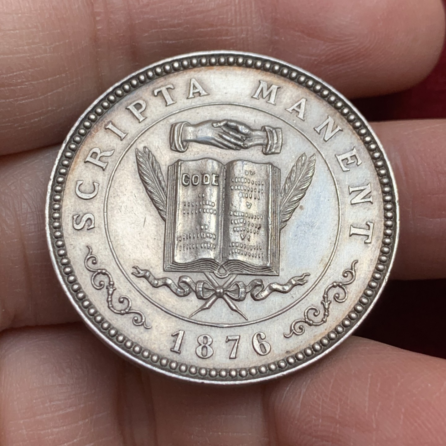 《竞宝斋》第128场-周日，周一 ，2场连拍（全场包邮） 法国 1876 蒙布里森公证处 银章 18.5克 36mm直径 细节丰富 保存的非常好 带银标