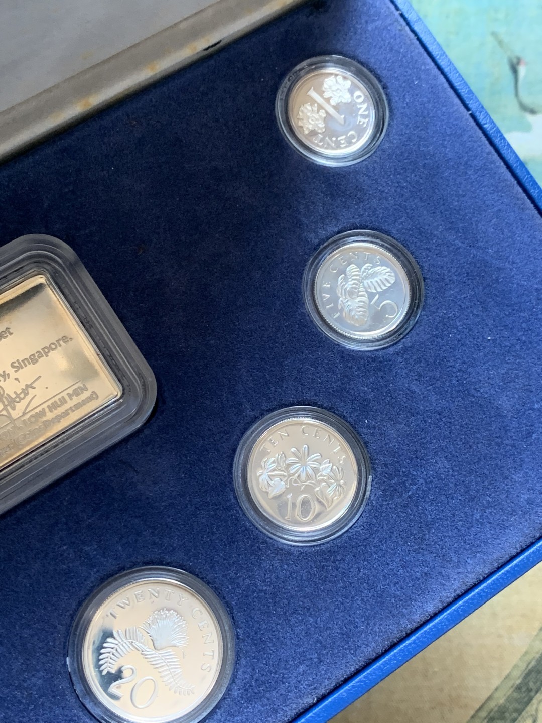 《竞宝斋》第128场-周日，周一 ，2场连拍（全场包邮） 新加坡1996年全银精制套币1分-5元7枚加一枚银质证书