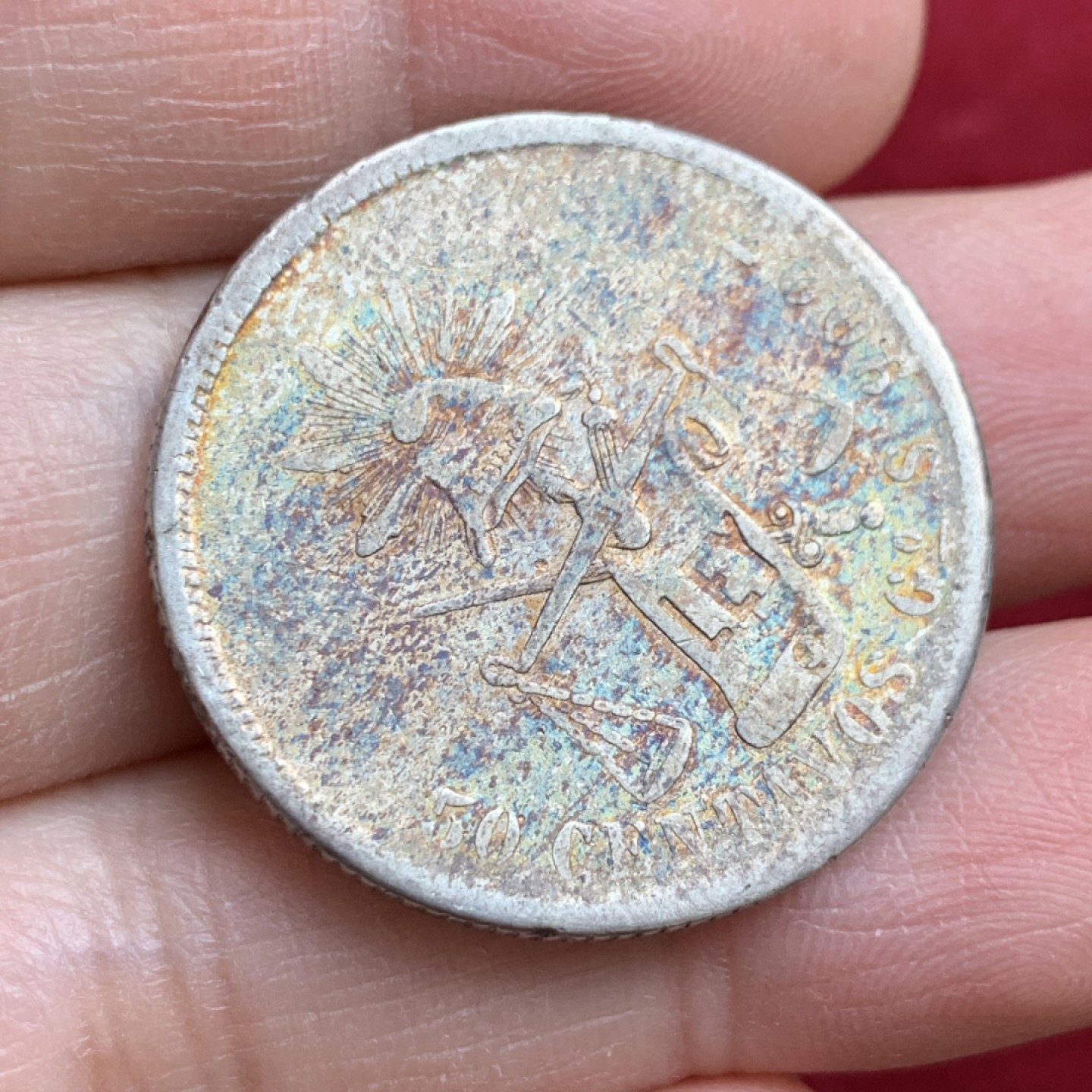 《竞宝斋》第128场-周日，周一 ，2场连拍（全场包邮） 墨西哥 1877年  天秤鹰洋 50分银币 半圆此较少 五彩