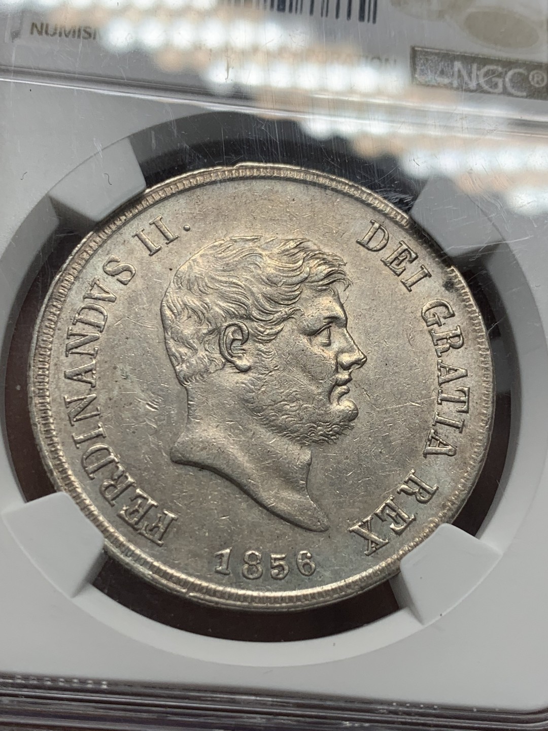 《竞宝斋》第128场-周日，周一 ，2场连拍（全场包邮） NGC-MS61,意大利那不勒斯&西西里，1856年，120G大银 MS极少