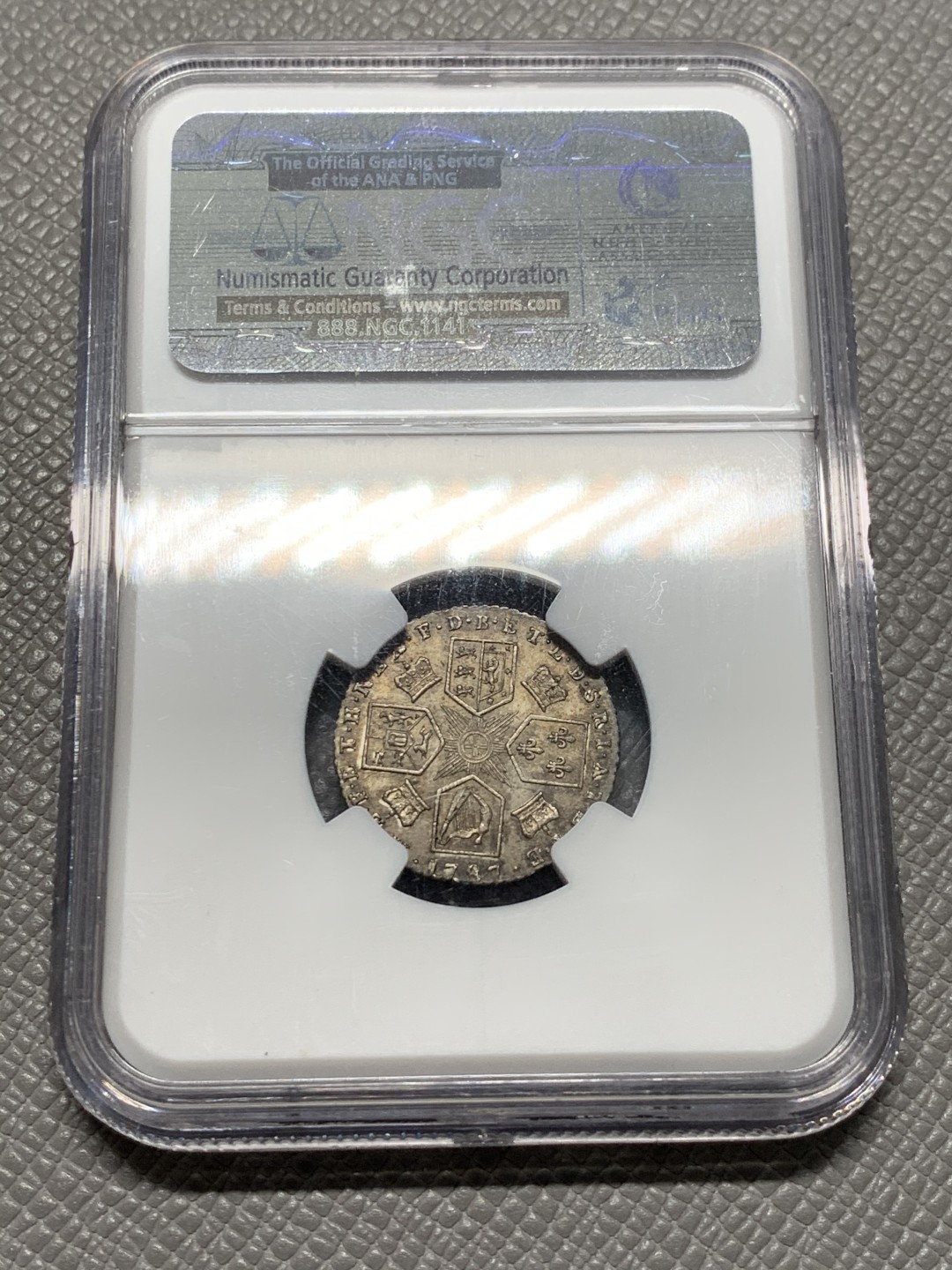 《竞宝斋》第128场-周日，周一 ，2场连拍（全场包邮） NGC MS62 英国乔三 1787 6便士 有心版 深彩包浆 老盒评级