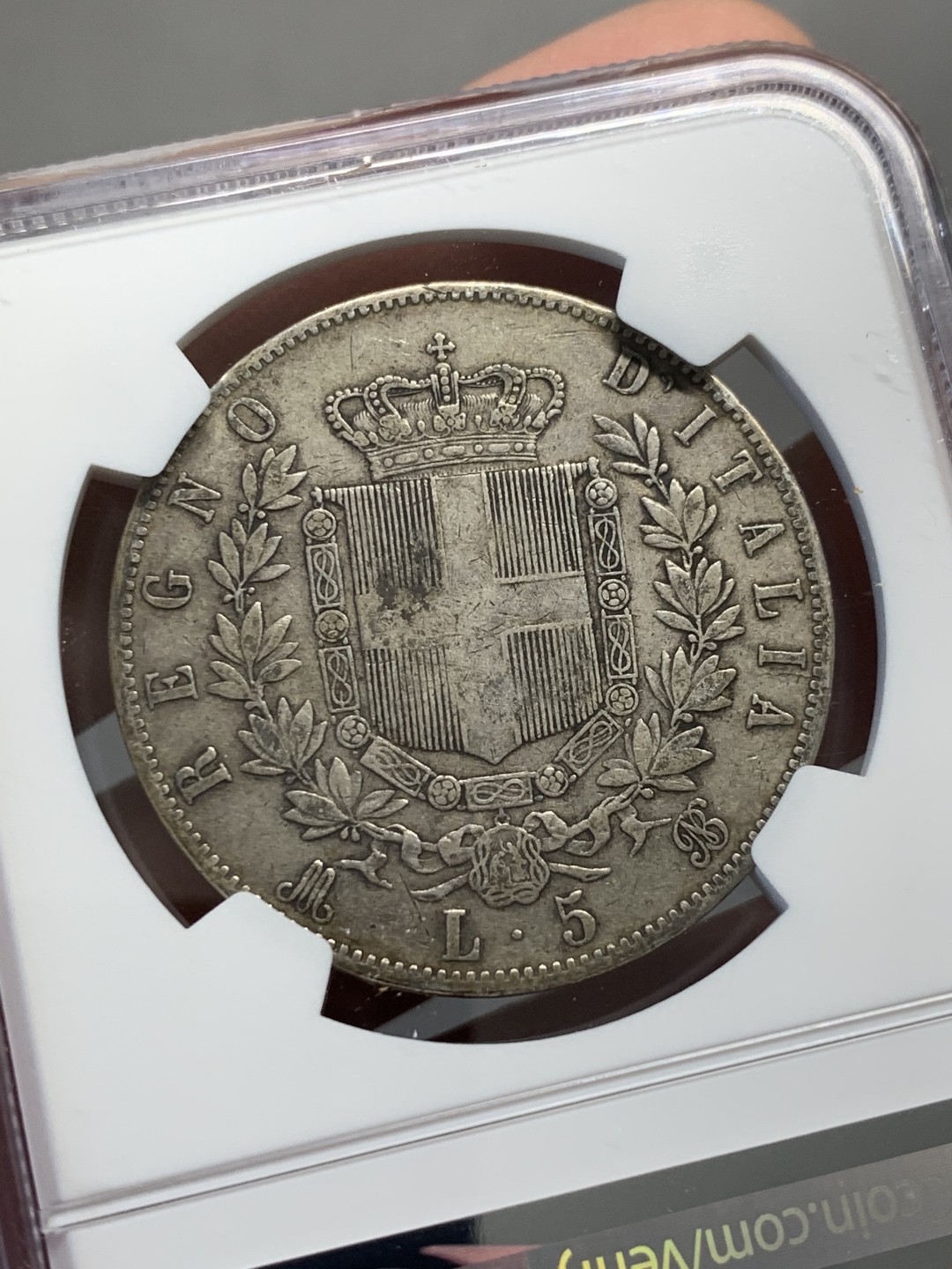 《竞宝斋》第128场-周日，周一 ，2场连拍（全场包邮） NGC XF45 意大利 1870年 BN版 艾曼纽尔二世 5里拉银币  原味包浆