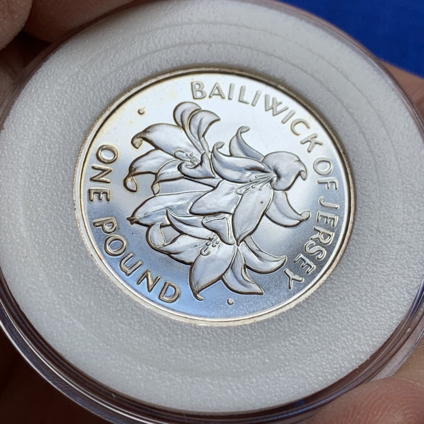 《竞宝斋》第128场-周日，周一 ，2场连拍（全场包邮） 泽西岛 1972  1磅  女王银婚  花卉银币 BU品