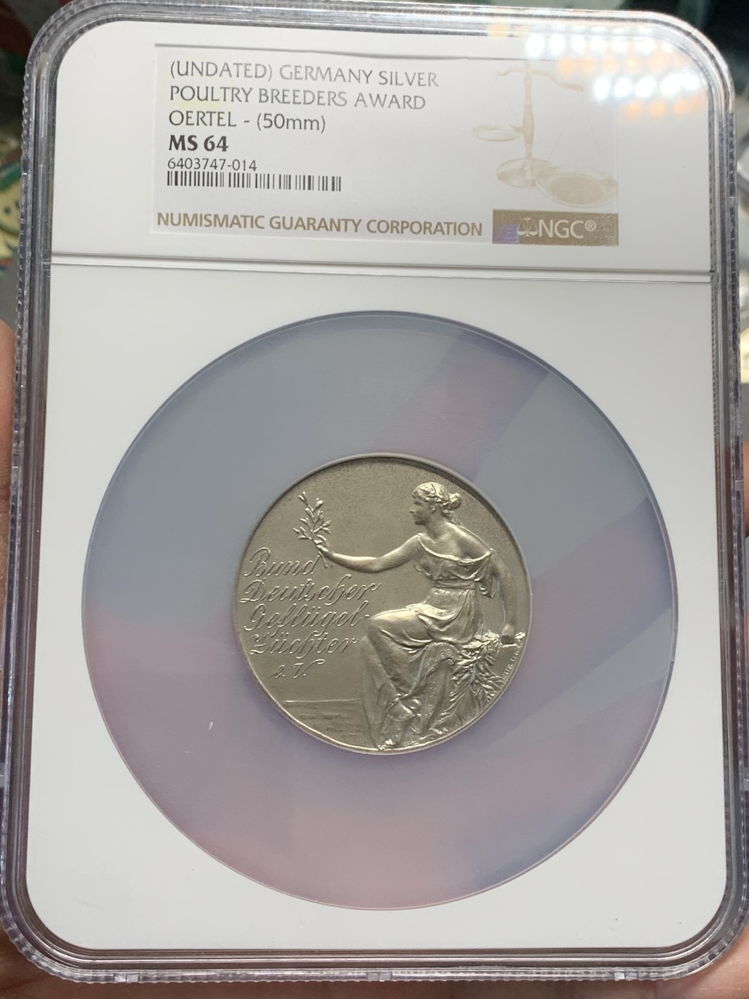 《竞宝斋》第128场-周日，周一 ，2场连拍（全场包邮） NGC MS64 19世纪德国女神大银章 品相完美