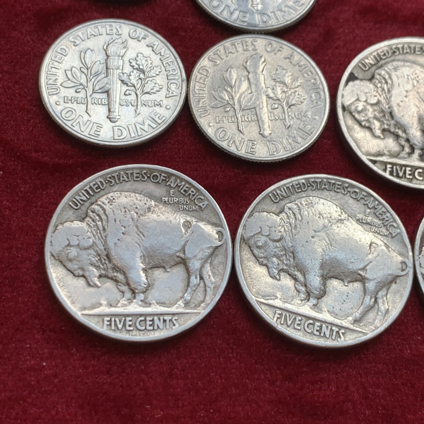 《竞宝斋》第128场-周日，周一 ，2场连拍（全场包邮） 美国硬币8枚一组 4枚野牛5美分+4枚10美分