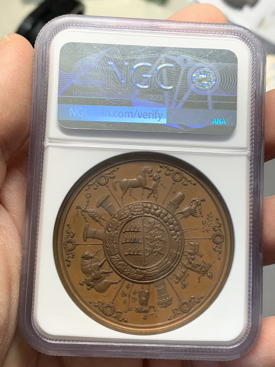 《竞宝斋》第128场-周日，周一 ，2场连拍（全场包邮） NGC MS63 19世纪德国符腾堡农业题材铜章 设计别致 细节细腻惊人