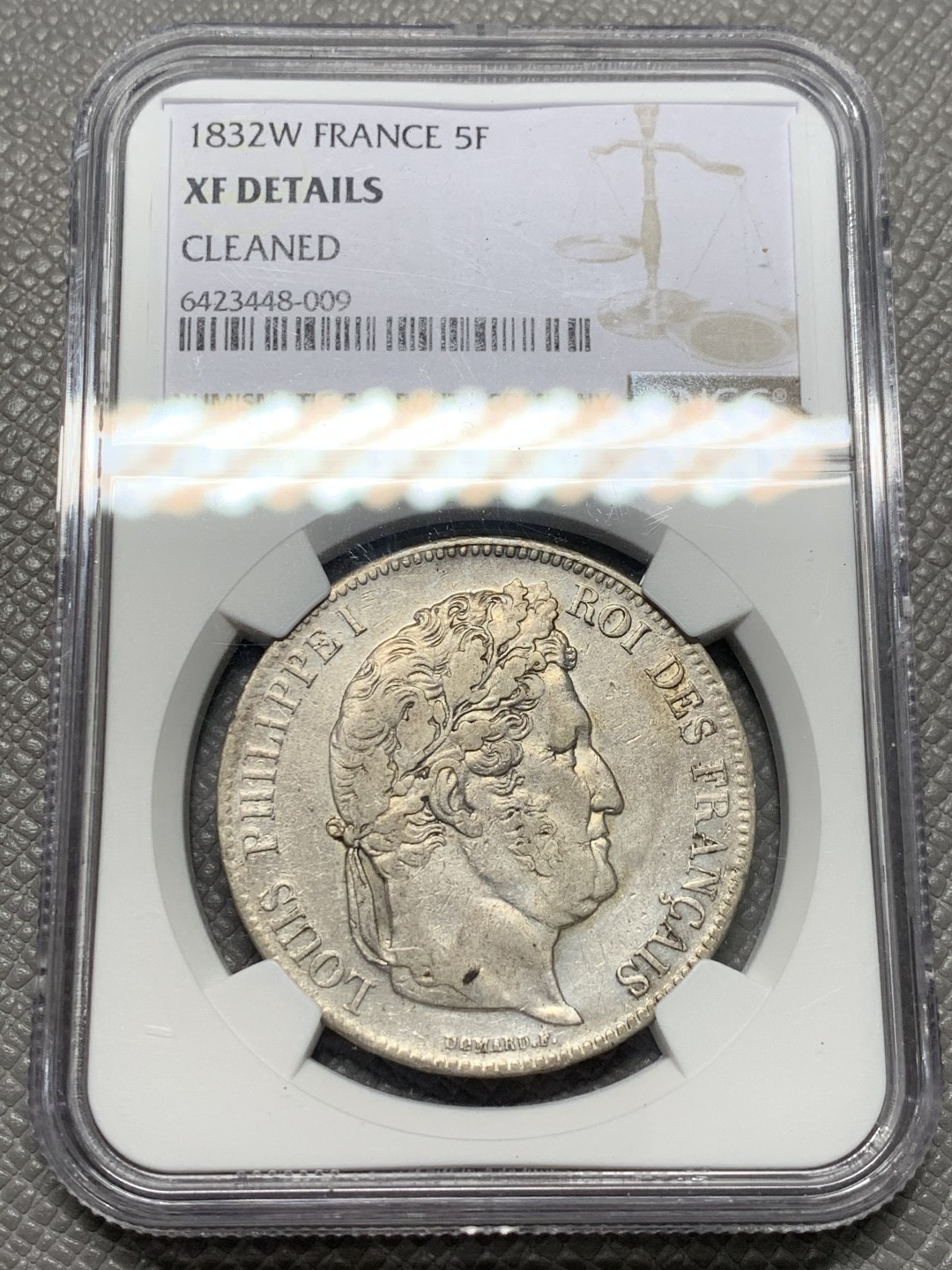 《竞宝斋》第128场-周日，周一 ，2场连拍（全场包邮） NGC XF 法国 1832年W版  菲利普 5法郎银币