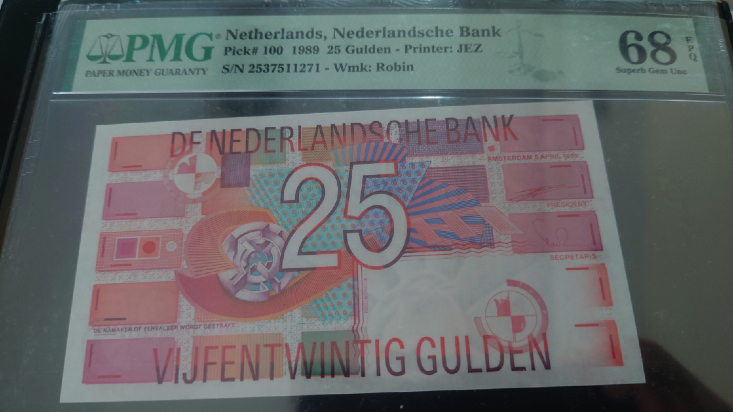 【世界钱币收藏】精品微拍第53期暨2022年第十期 众多裸钞评级币超低价起拍 年末让利 出价极有大可能中标 1989年荷兰25盾 齿轮 PMG68E超高分 全程无4尾271