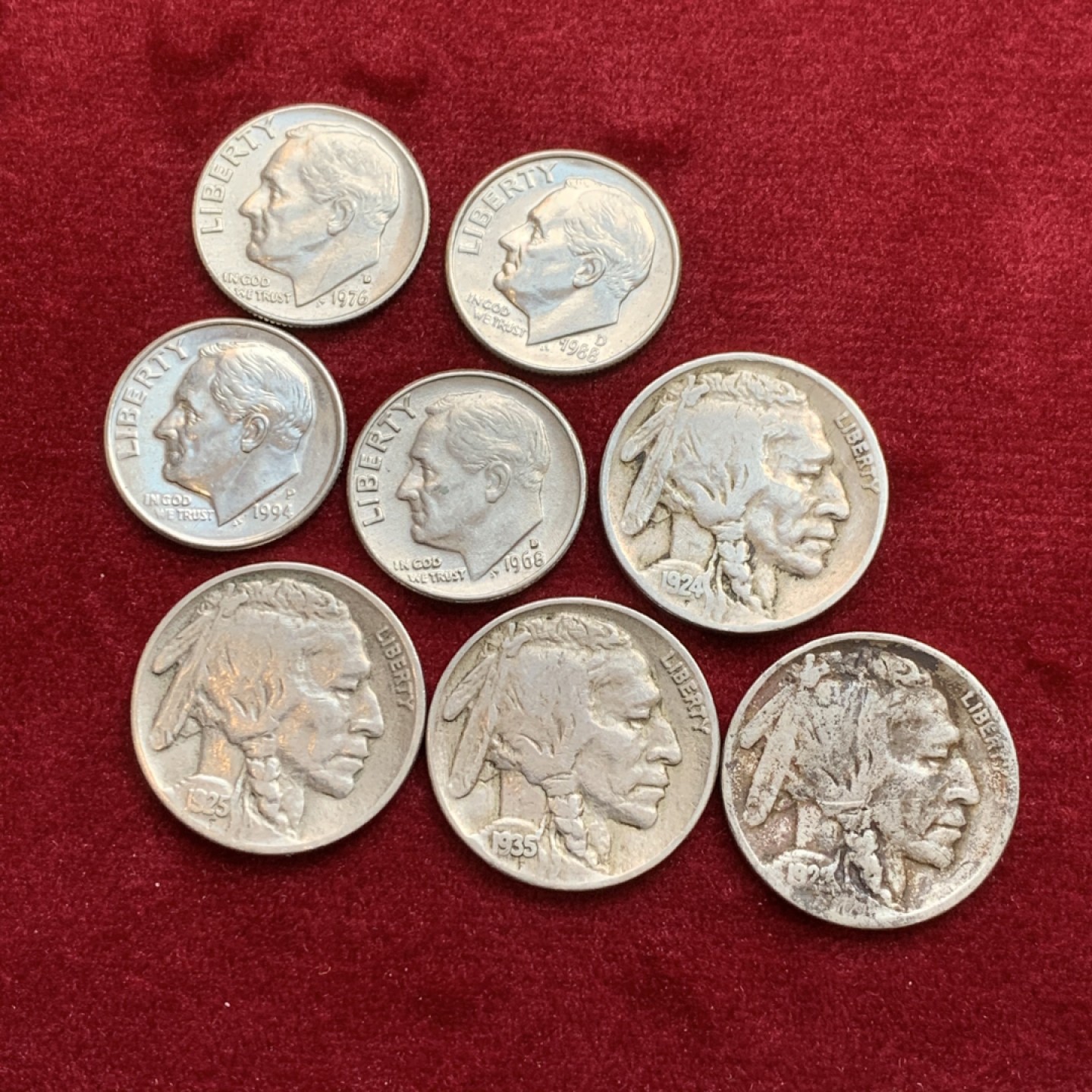 《竞宝斋》第128场-周日，周一 ，2场连拍（全场包邮） 美国硬币8枚一组 4枚野牛5美分+4枚10美分