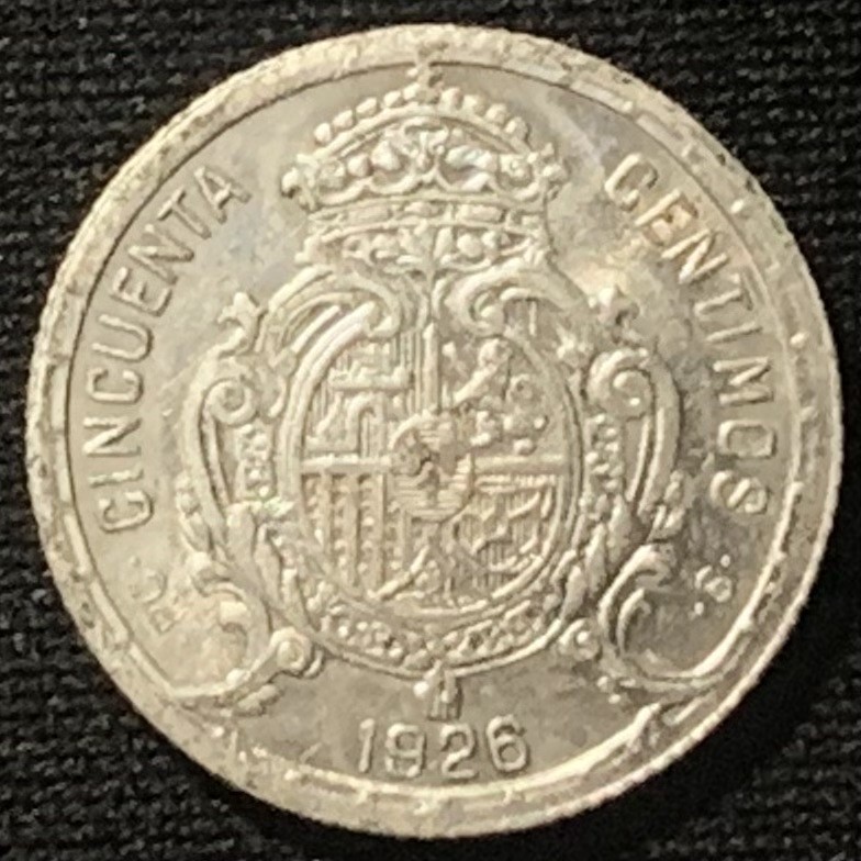 紫瑗钱币——第244期拍卖 西班牙 1926年 阿方索十三世 50分 2.5克 0.835银