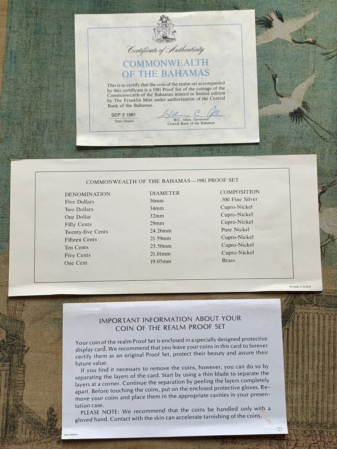 《竞宝斋》第128场-周日，周一 ，2场连拍（全场包邮） 巴哈马 1981年精制原盒套装9枚 美国铸 最大一枚为银币