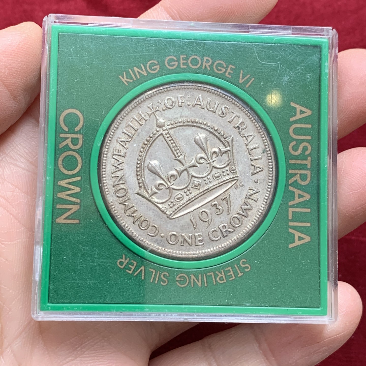 《竞宝斋》第128场-周日，周一 ，2场连拍（全场包邮） 英联邦 澳大利亚 1937年 乔六 皇冠1克朗 大银币 原盒 盒子不会打开 细节见图