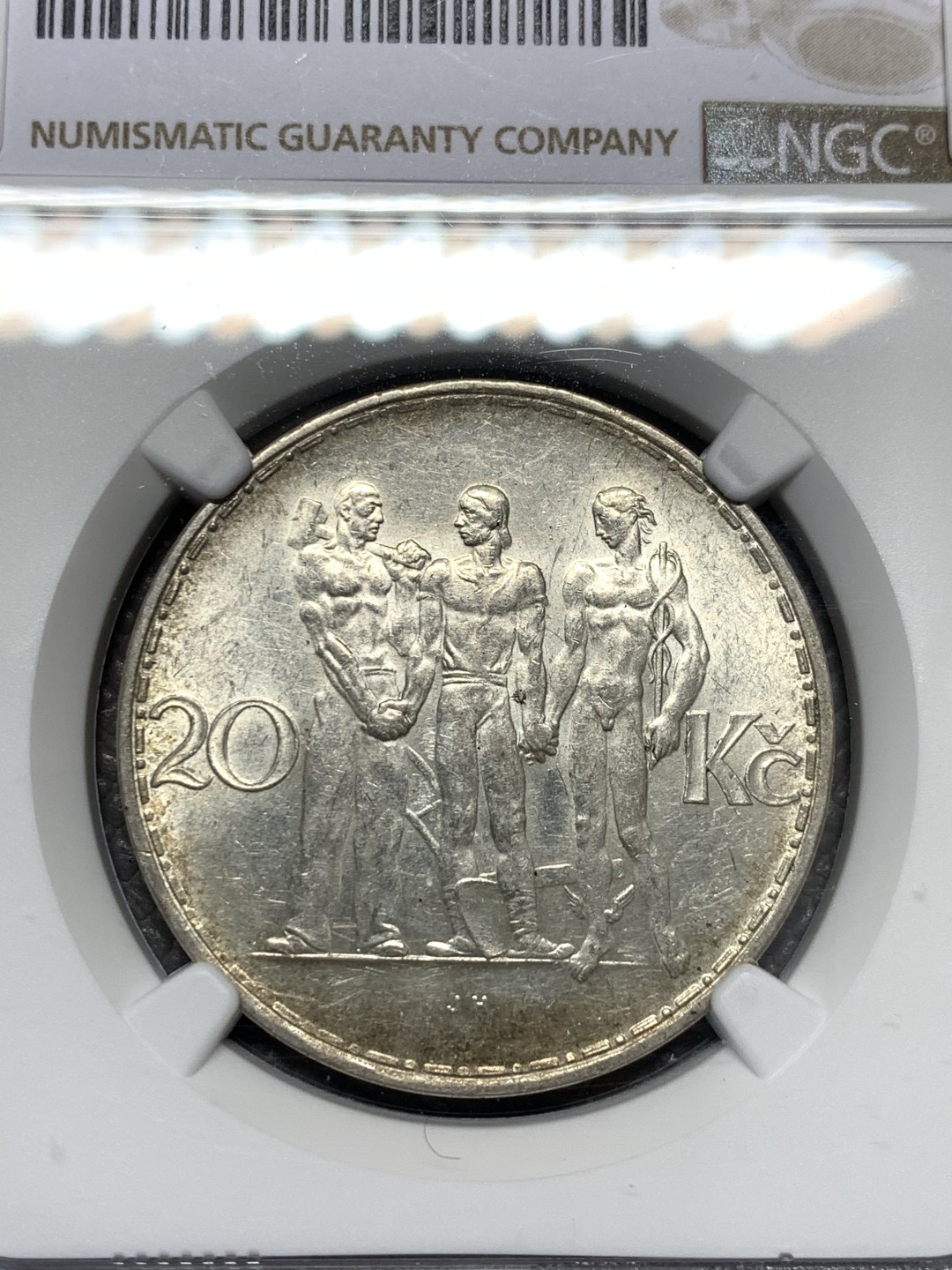 《竞宝斋》第128场-周日，周一 ，2场连拍（全场包邮） NGC-MS61 捷克斯洛伐克1934年20克朗银币