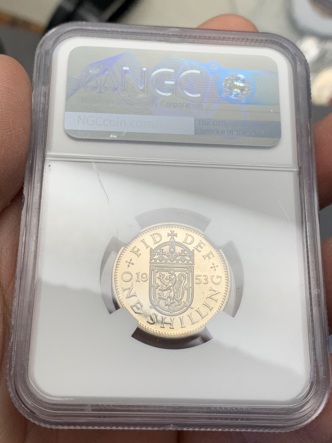 《竞宝斋》第128场-周日，周一 ，2场连拍（全场包邮） NGC PR 1953英国伊丽莎白加冕首年精制1先令（scottish）