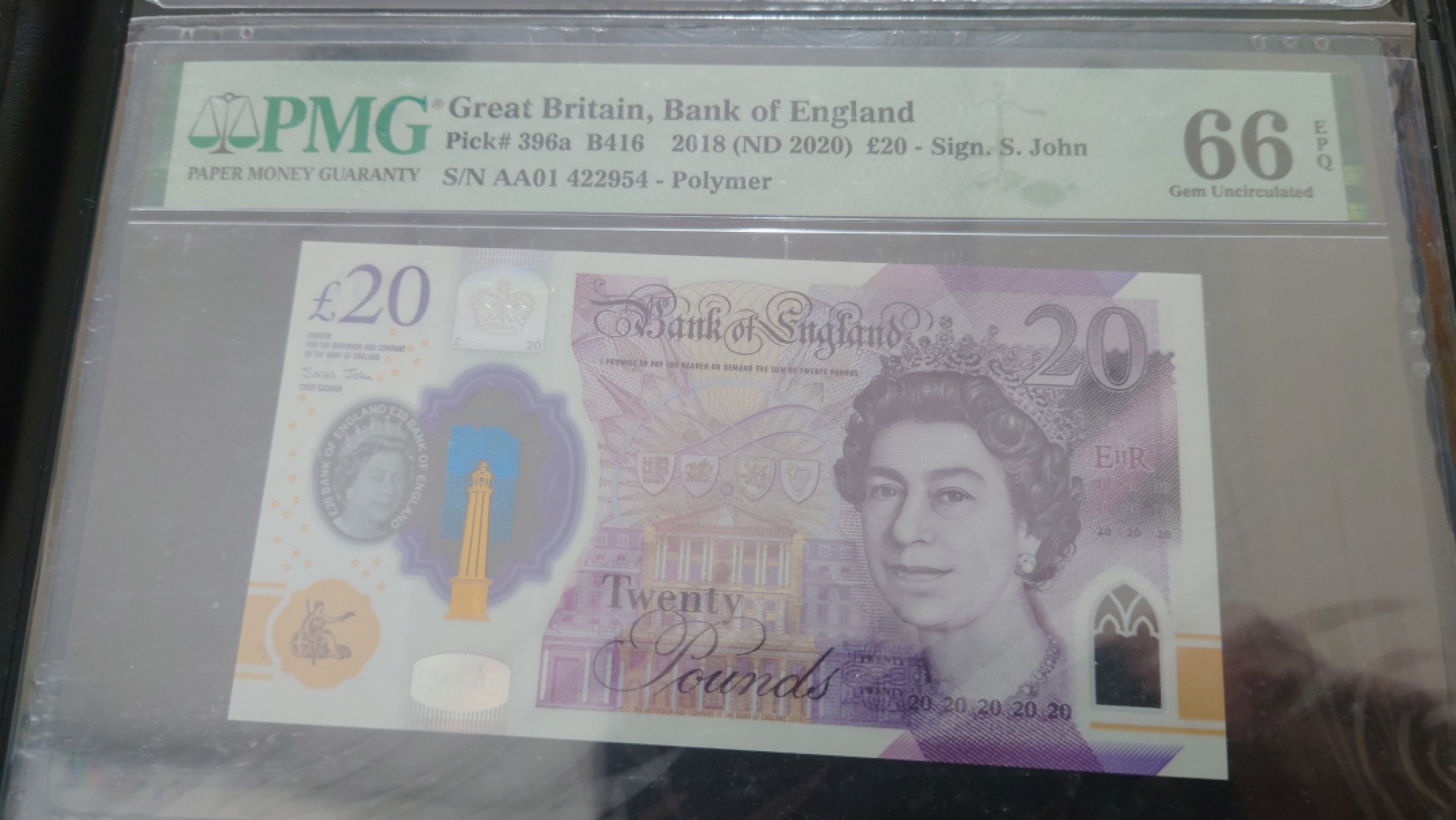 【世界钱币收藏】精品微拍第53期暨2022年第十期 众多裸钞评级币超低价起拍 年末让利 出价极有大可能中标 2020年英国G序列20镑 首发AA01冠 PMG66E尾4