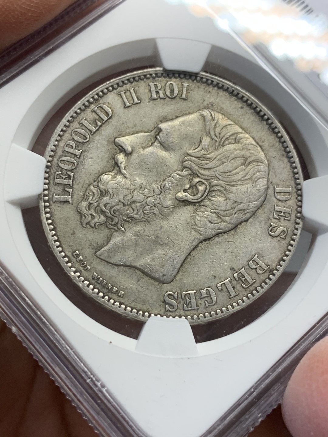 《竞宝斋》第128场-周日，周一 ，2场连拍（全场包邮） NGC-AU53 比利时1873年 利奥波德二世 5法郎大银币 原味老包浆