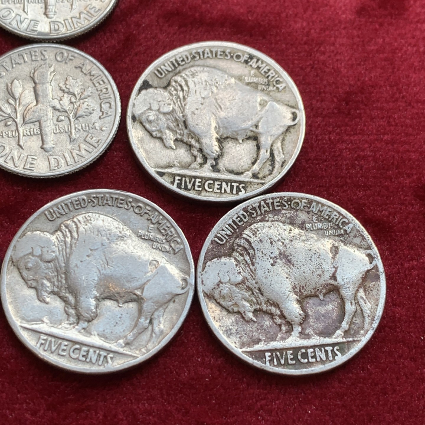 《竞宝斋》第128场-周日，周一 ，2场连拍（全场包邮） 美国硬币8枚一组 4枚野牛5美分+4枚10美分