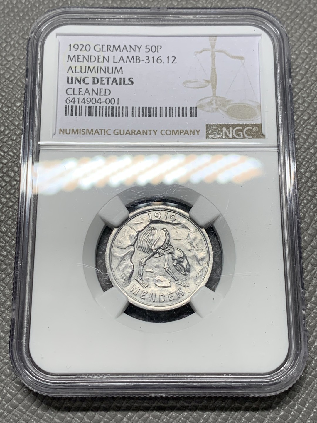 《竞宝斋》第128场-周日，周一 ，2场连拍（全场包邮） NGC-UNC 德国1920 门登洞熊，50芬尼铝币