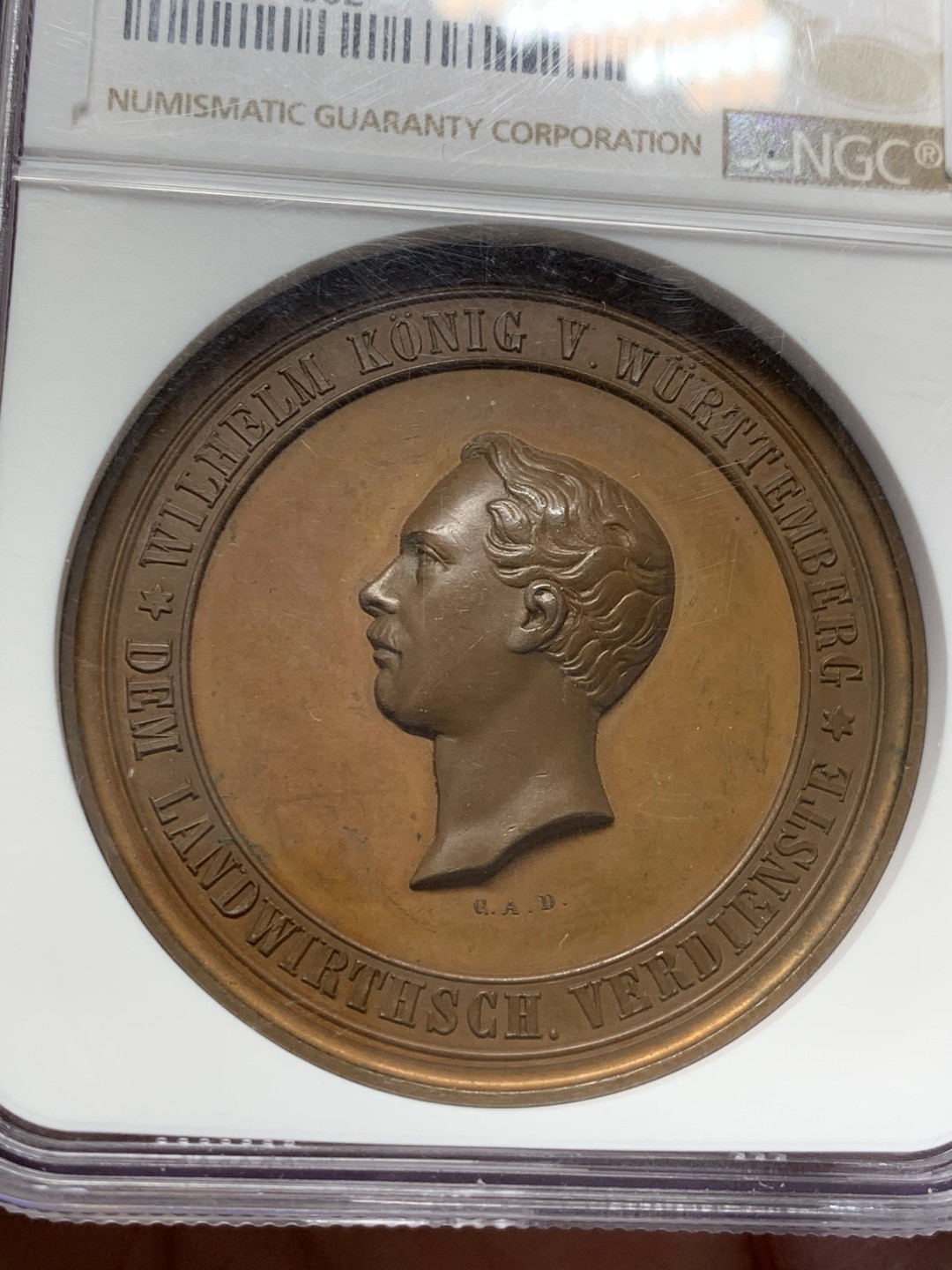 《竞宝斋》第128场-周日，周一 ，2场连拍（全场包邮） NGC MS63 19世纪德国符腾堡农业题材铜章 设计别致 细节细腻惊人