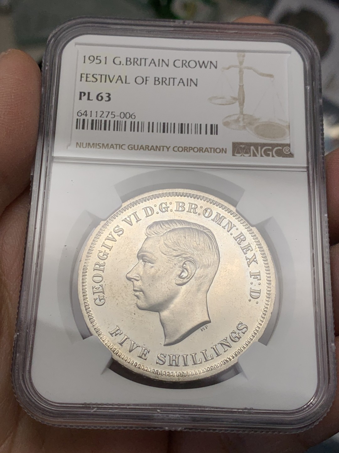 《竞宝斋》第128场-周日，周一 ，2场连拍（全场包邮） NGC-PL63 英国 1951年 1克朗 乔六镍马剑类精制币 值得收藏的马剑