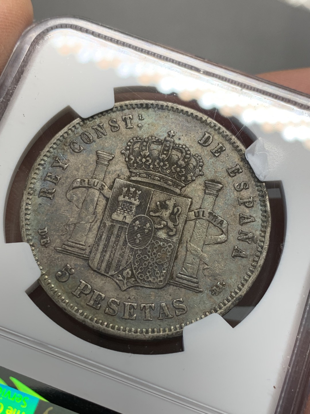 《竞宝斋》第128场-周日，周一 ，2场连拍（全场包邮） NGC XF45 西班牙 1878年 阿方索十二世 5比塞塔银币