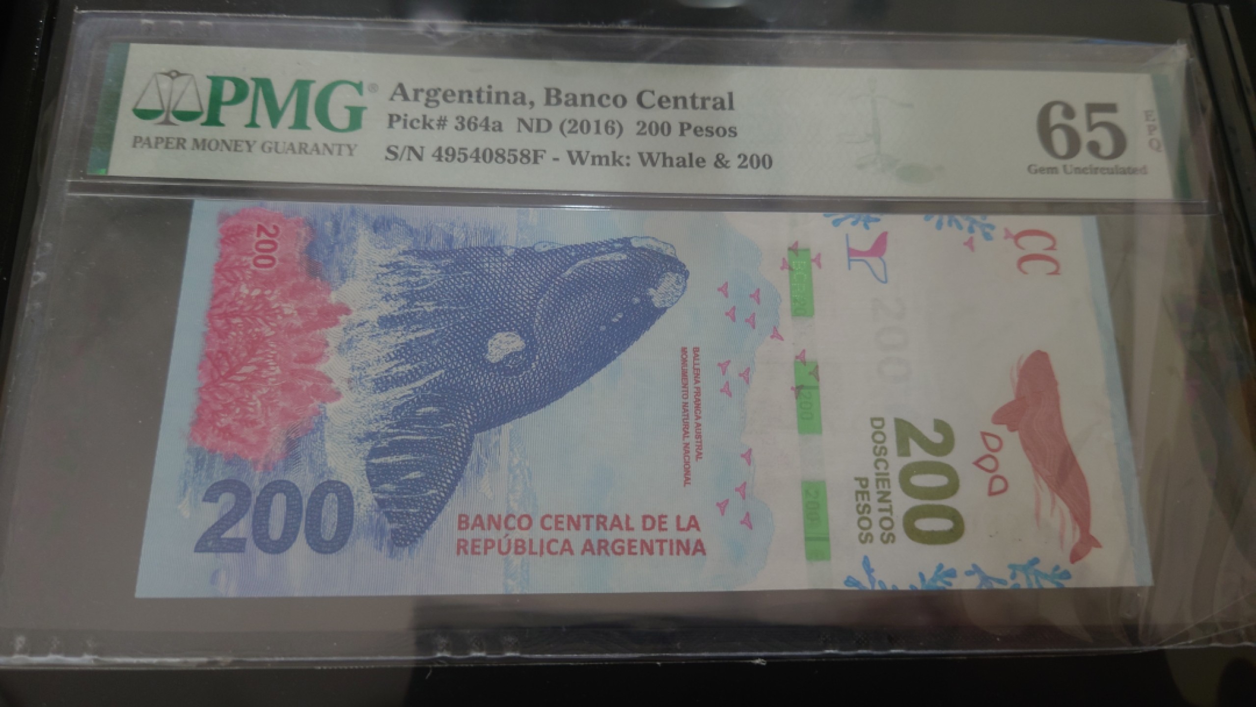 【世界钱币收藏】精品微拍第53期暨2022年第十期 众多裸钞评级币超低价起拍 年末让利 出价极有大可能中标 2016年阿根廷200比索 PMG65E