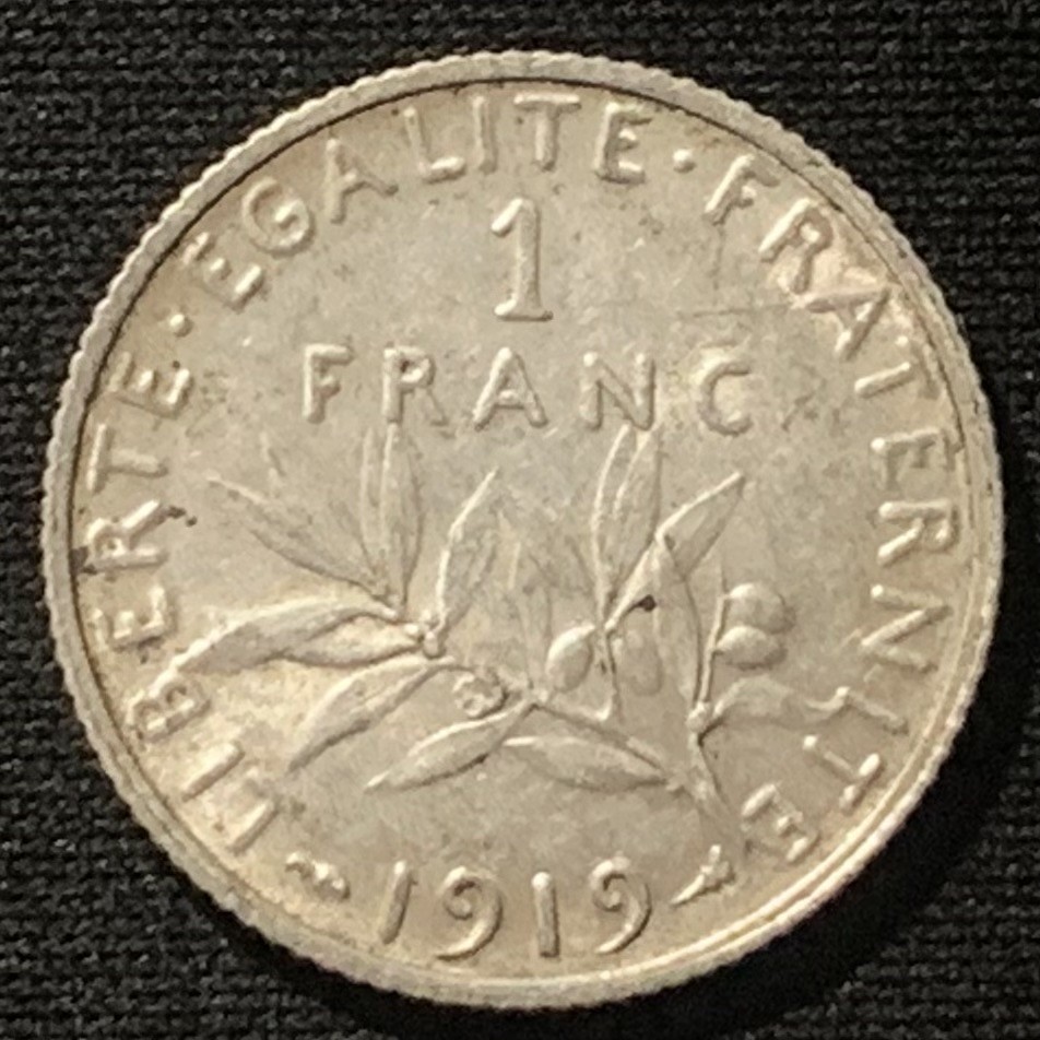 紫瑗钱币——第244期拍卖 法国 1919年 播种女神 1法郎 5克 0.835银 UNC